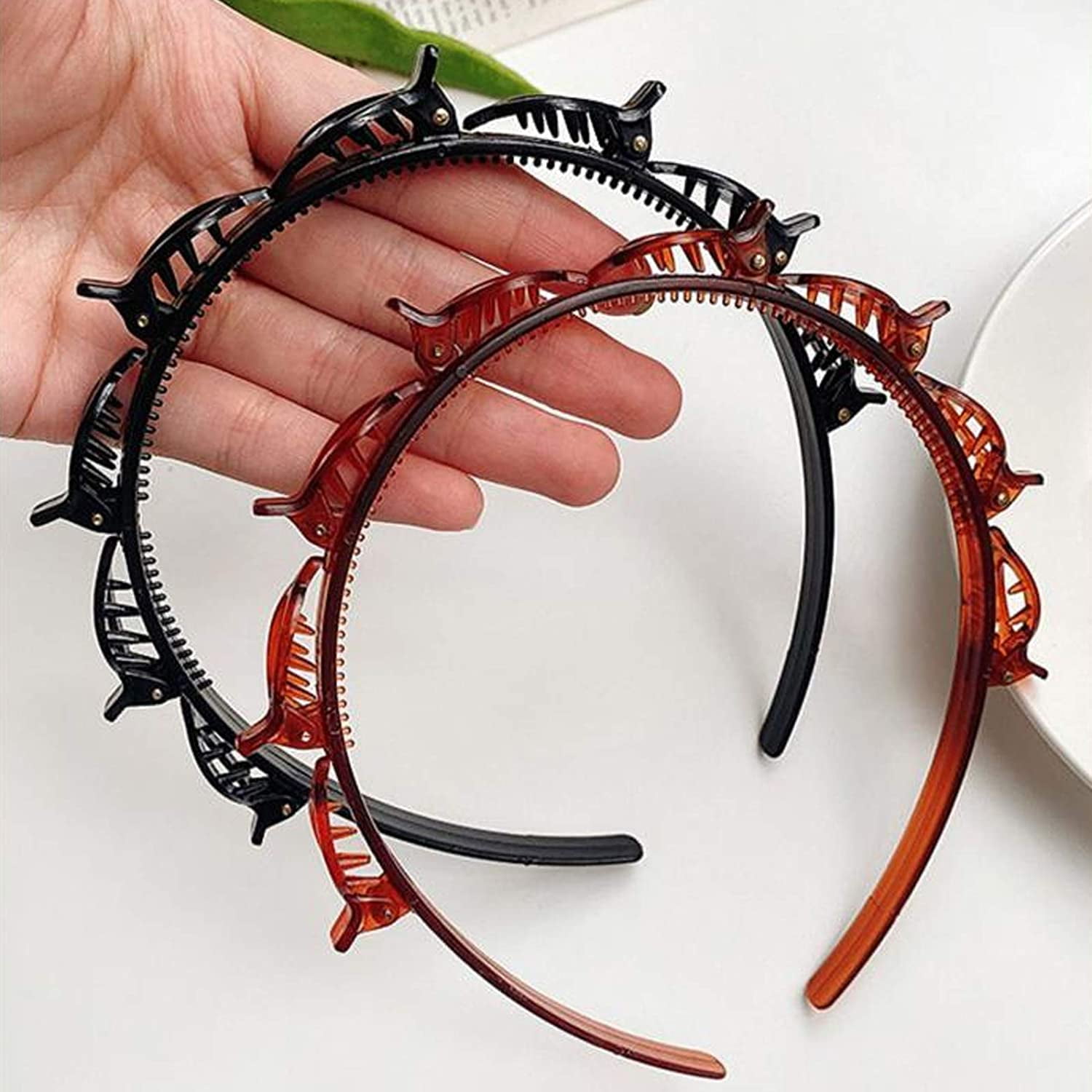 Headbands for Women Head bands with Braided Hair Clips for Girls Thin Headband with Clips - Image 4