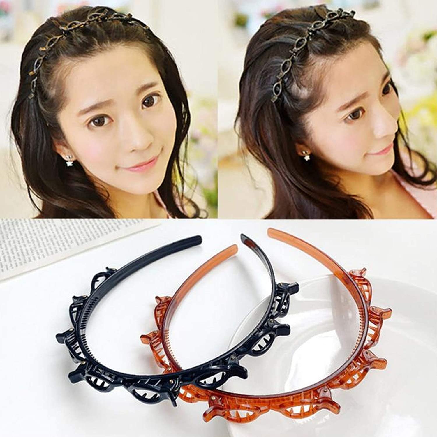 Headbands for Women Head bands with Braided Hair Clips for Girls Thin Headband with Clips - Image 5