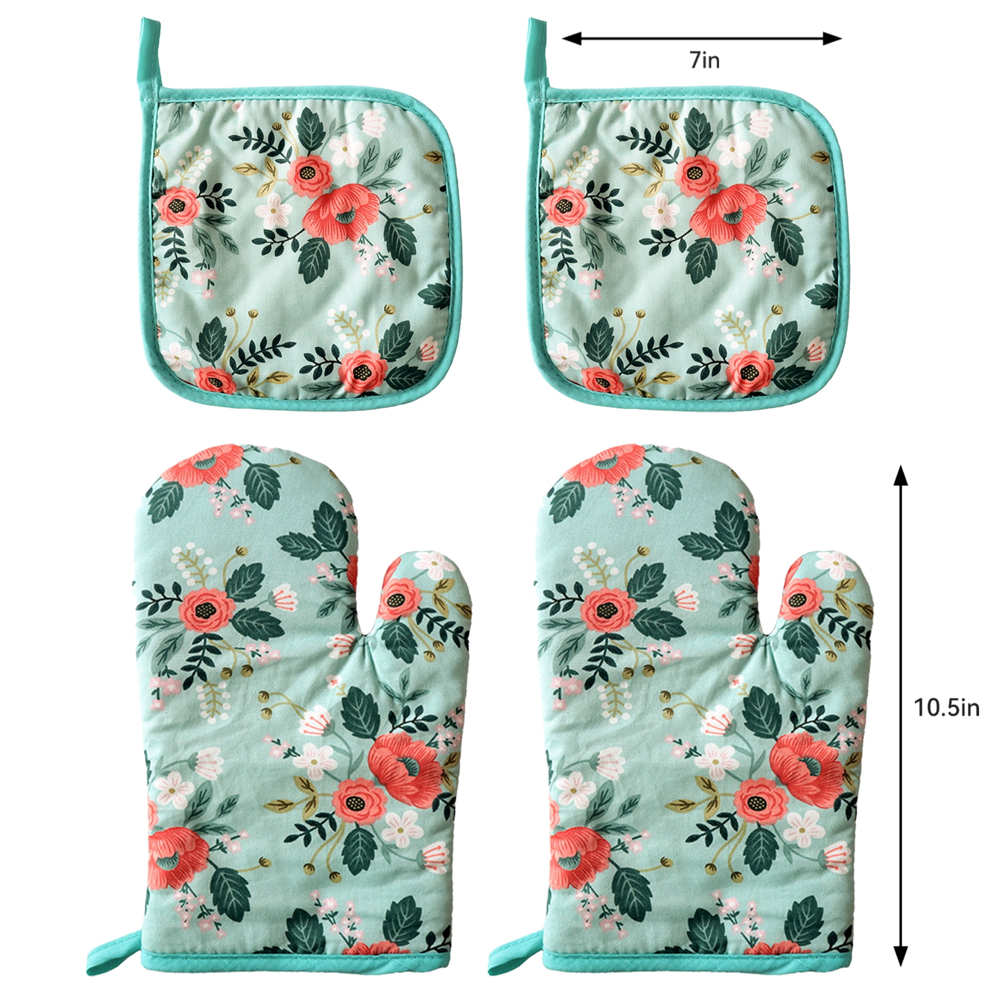 4 Pack Oven Mitts and Pot Holders Set, Heat Resistant Fabric Bake Pot Holders Gloves, Yellow Floral - Image 5