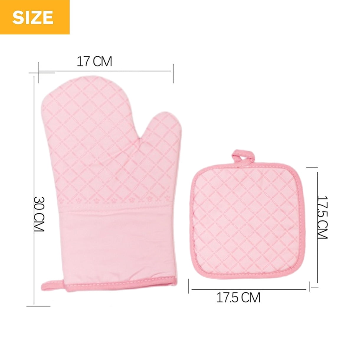 Oven Mitts and Pot Holders for Kitchen Heat Resistant - 4pcs Cotton Oven Gloves & Hot Pads with Non-Slip Silicone Grip Long Arm - Pink - Image 2