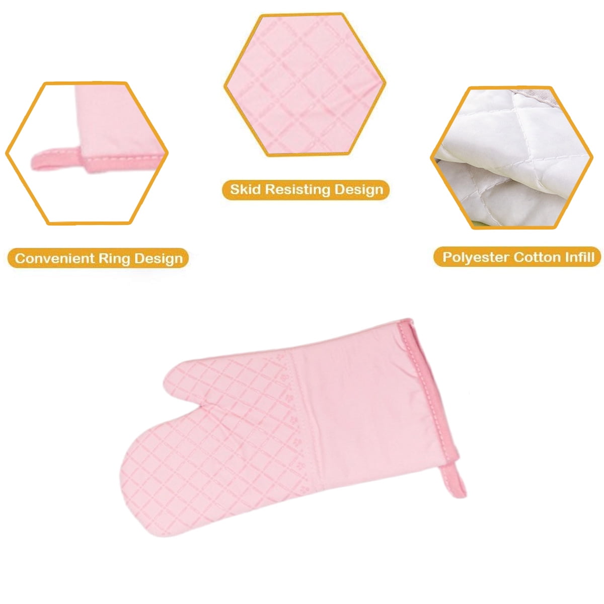 Oven Mitts and Pot Holders for Kitchen Heat Resistant - 4pcs Cotton Oven Gloves & Hot Pads with Non-Slip Silicone Grip Long Arm - Pink - Image 4