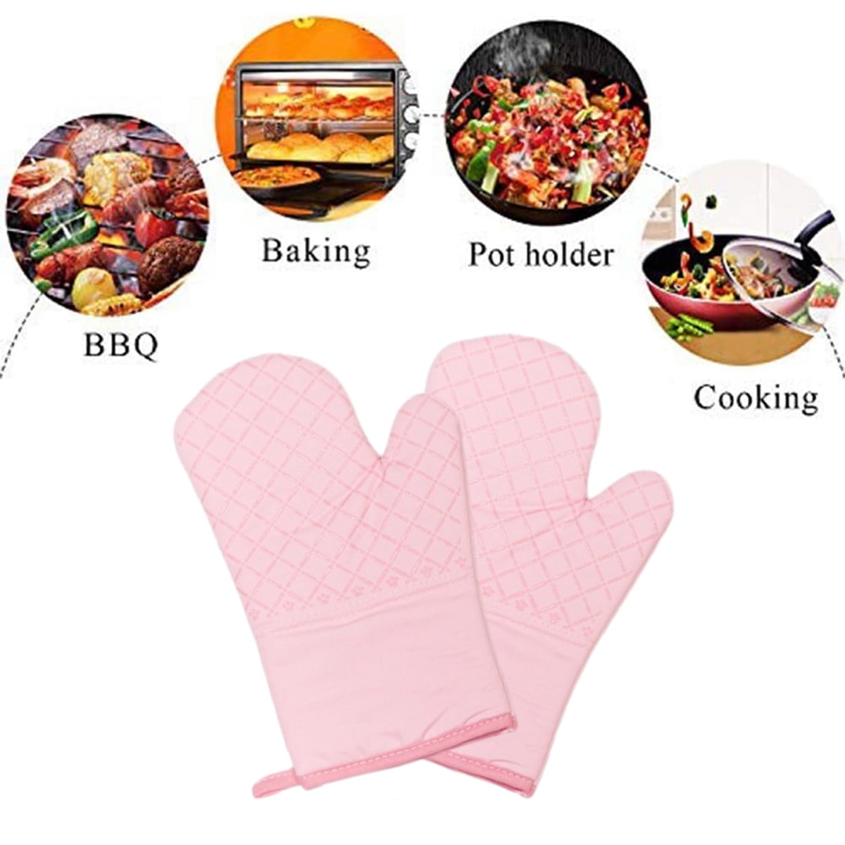 Oven Mitts and Pot Holders for Kitchen Heat Resistant - 4pcs Cotton Oven Gloves & Hot Pads with Non-Slip Silicone Grip Long Arm - Pink - Image 5