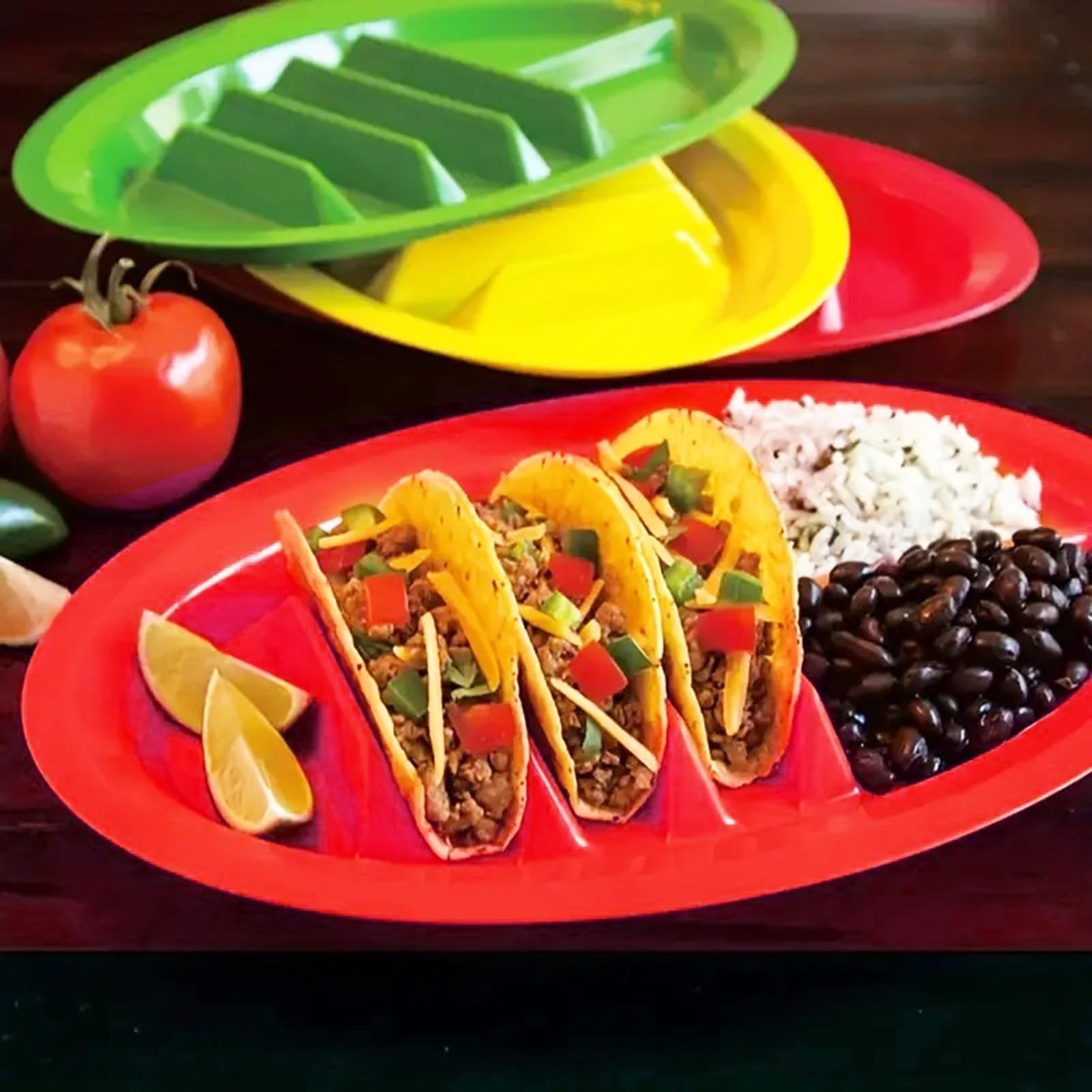 Ludlz Tacos Holder Plate Durable Easy to Clean Mexican Pancakes Corn Hot Dogs Cakes Toasts Food Tray for Home Yellow - Image 1