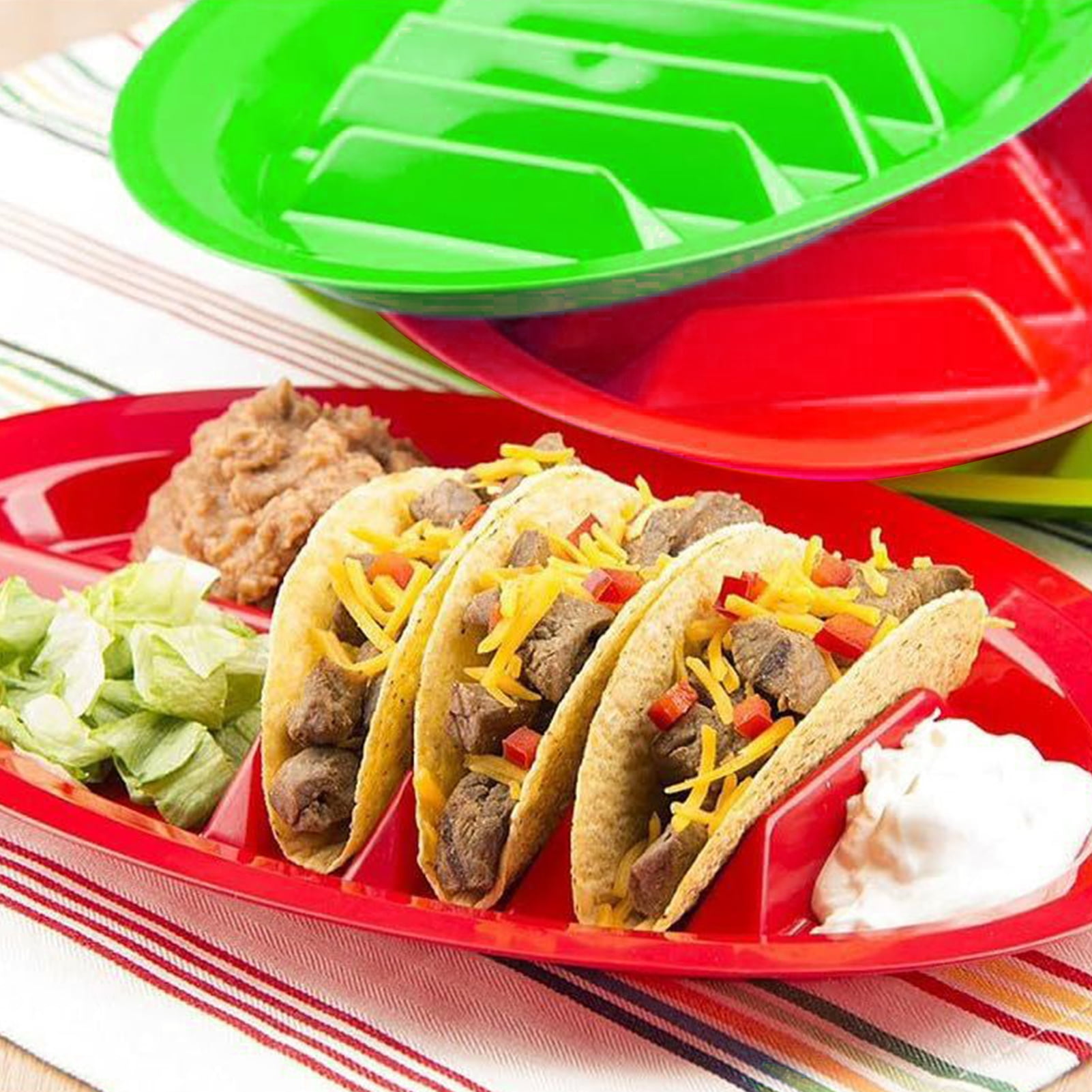 Ludlz Tacos Holder Plate Durable Easy to Clean Mexican Pancakes Corn Hot Dogs Cakes Toasts Food Tray for Home Yellow - Image 3
