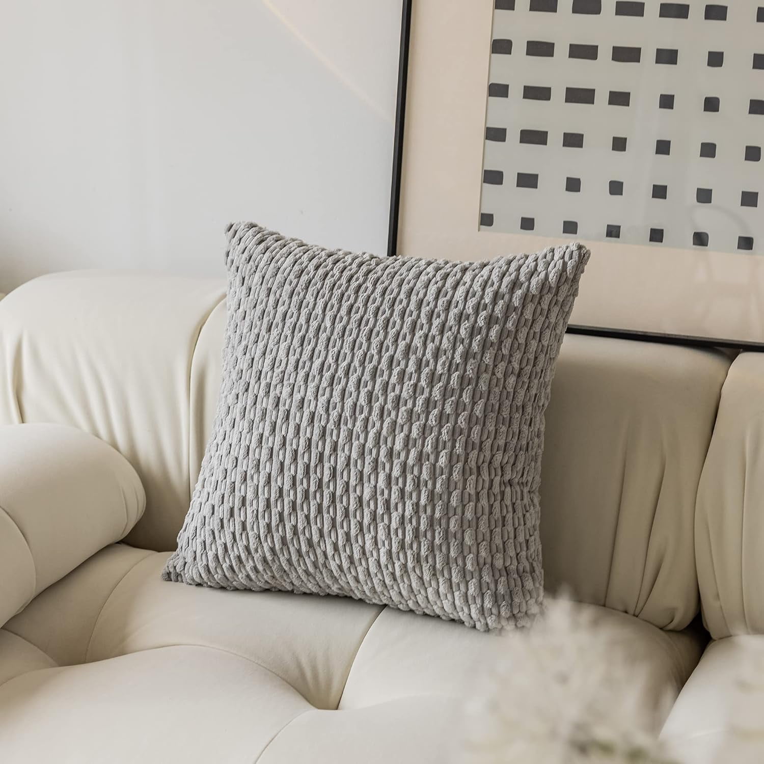 Holzlrgus Fall Set of 2 Striped Textured Velvet Corduroy Decorative Europe Sham Seasonal Autumn Throw Pillow Cushion Cover for Couch, (60x60 cm, 24inch) 18 x 18-Inch Burnt Brick - Image 2