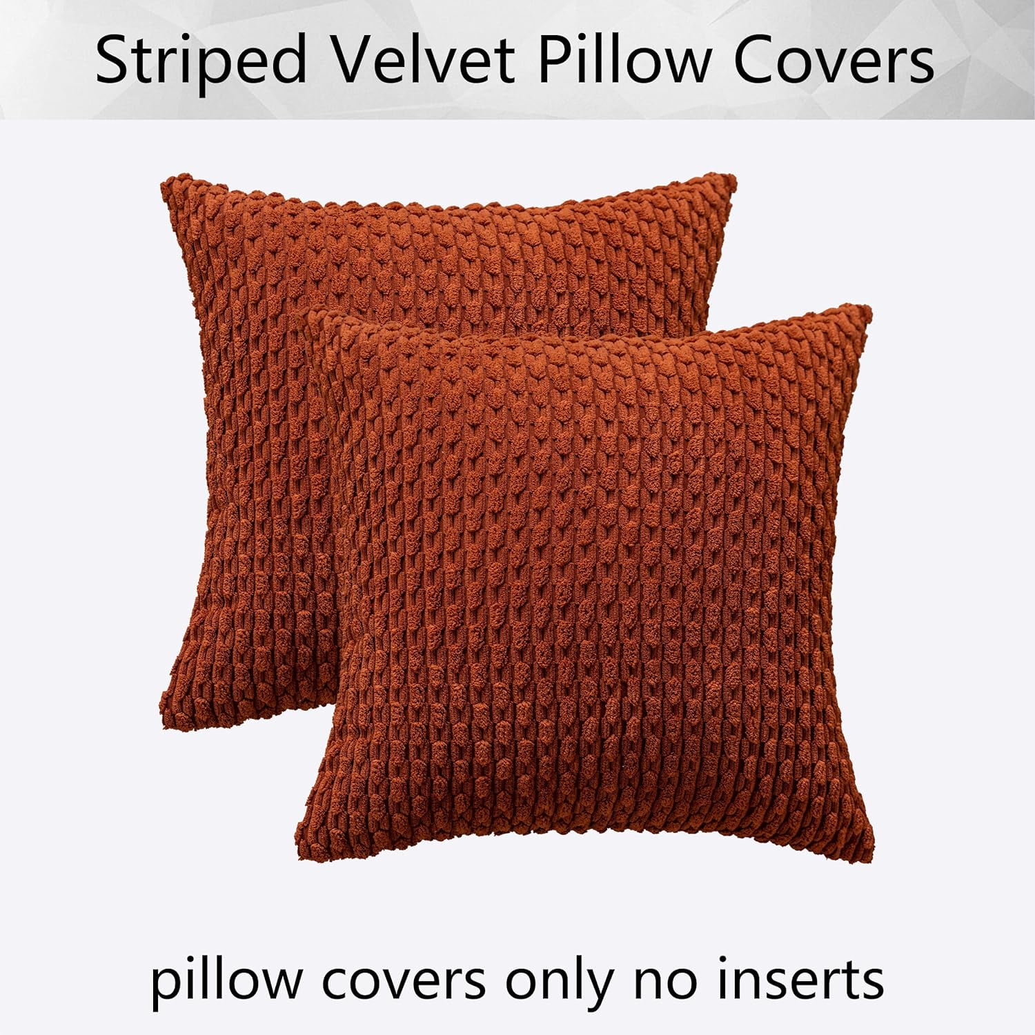 Holzlrgus Fall Set of 2 Striped Textured Velvet Corduroy Decorative Europe Sham Seasonal Autumn Throw Pillow Cushion Cover for Couch, (60x60 cm, 24inch) 22 x 22-Inch Burnt Brick - Image 6