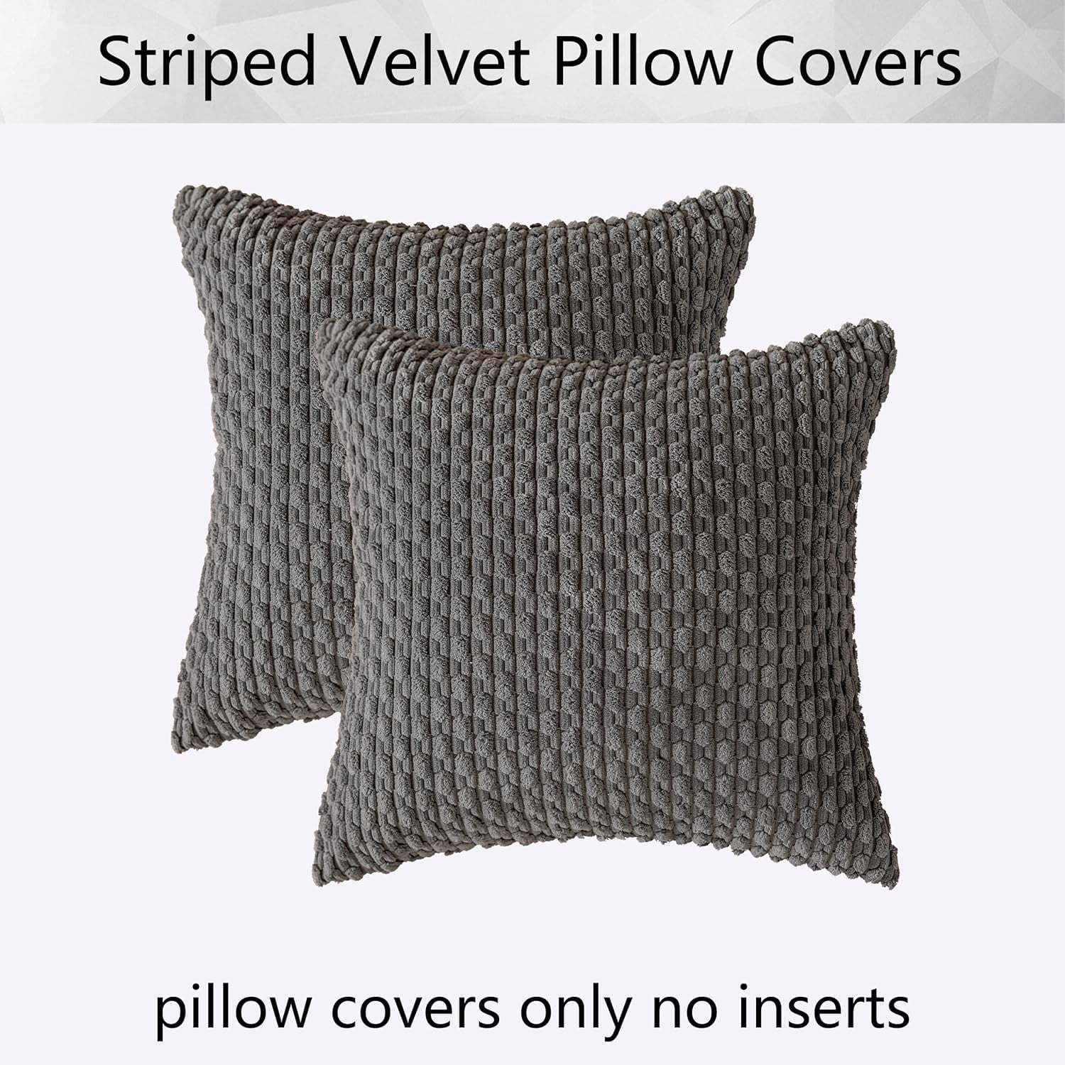 Holzlrgus Fall Set of 2 Striped Textured Velvet Corduroy Decorative Europe Sham Seasonal Autumn Throw Pillow Cushion Cover for Couch, (60x60 cm, 24inch), Burnt Brick 22 x 22-Inch Dark Grey - Image 6