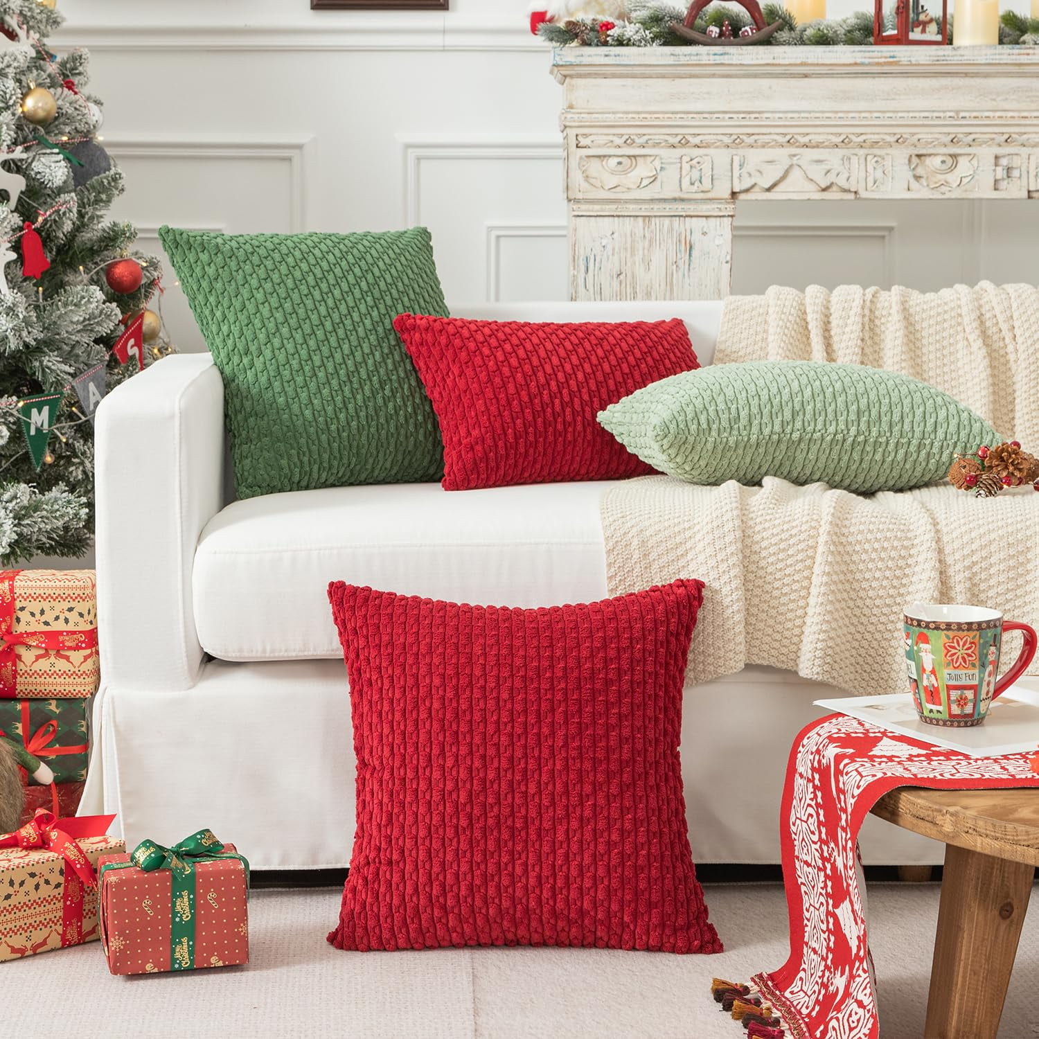 Holzlrgus Fall Set of 2 Striped Textured Velvet Corduroy Decorative Europe Sham Seasonal Autumn Throw Pillow Cushion Cover for Couch, (60x60 cm, 24inch), Burnt Brick 16 x 16-Inch Red - Image 6