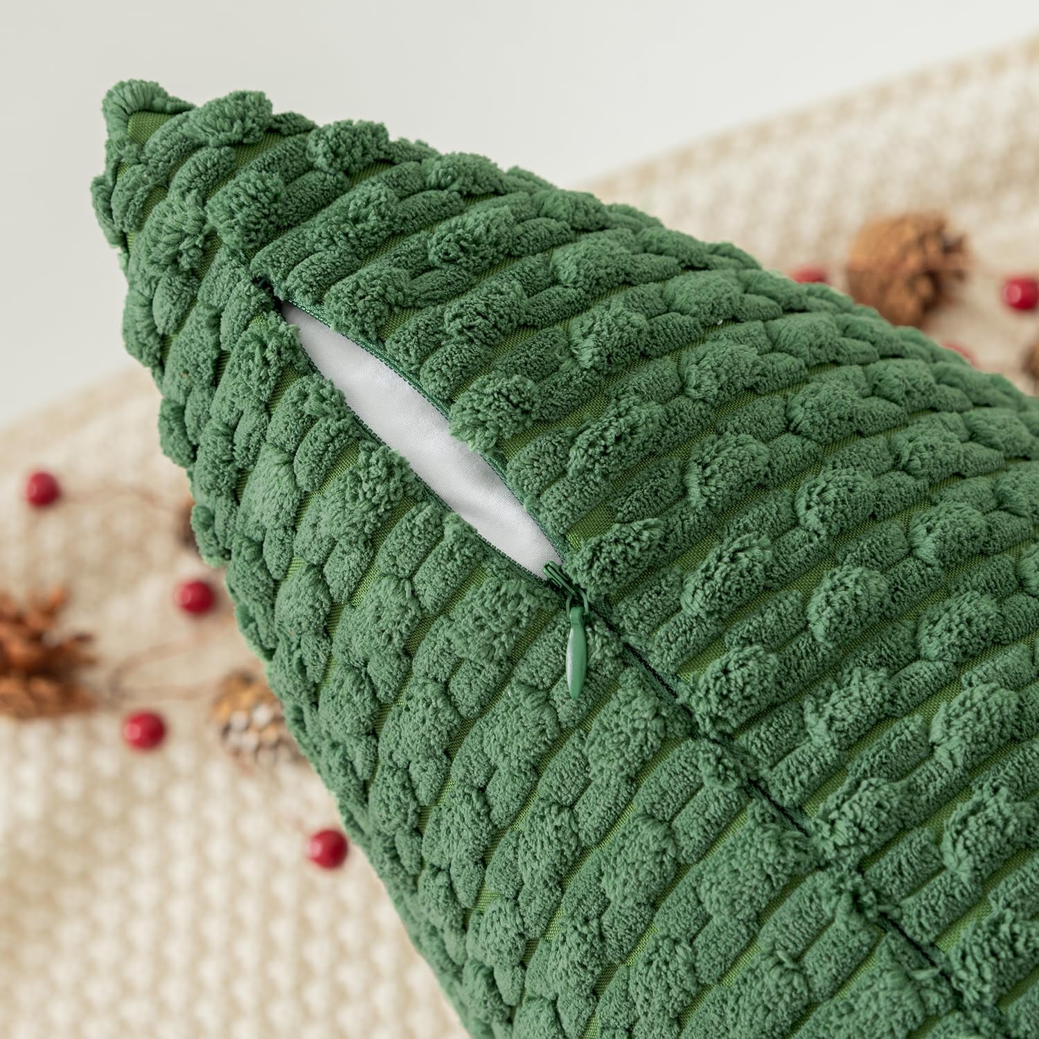 Holzlrgus Fall Set of 2 Striped Textured Velvet Corduroy Decorative Europe Sham Seasonal Autumn Throw Pillow Cushion Cover for Couch, (60x60 cm, 24inch), Burnt Brick 12 x 20-Inch Sage Green - Image 2