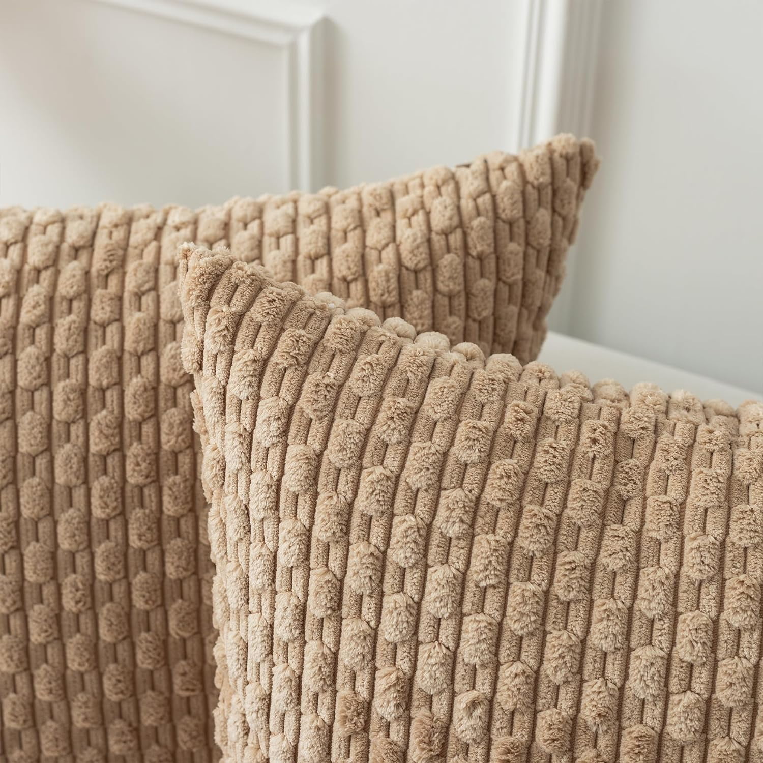 Holzlrgus Fall Set of 2 Striped Textured Velvet Corduroy Decorative Europe Sham Seasonal Autumn Throw Pillow Cushion Cover for Couch, (60x60 cm, 24inch), Burnt Brick 22 x 22-Inch Tan - Image 2