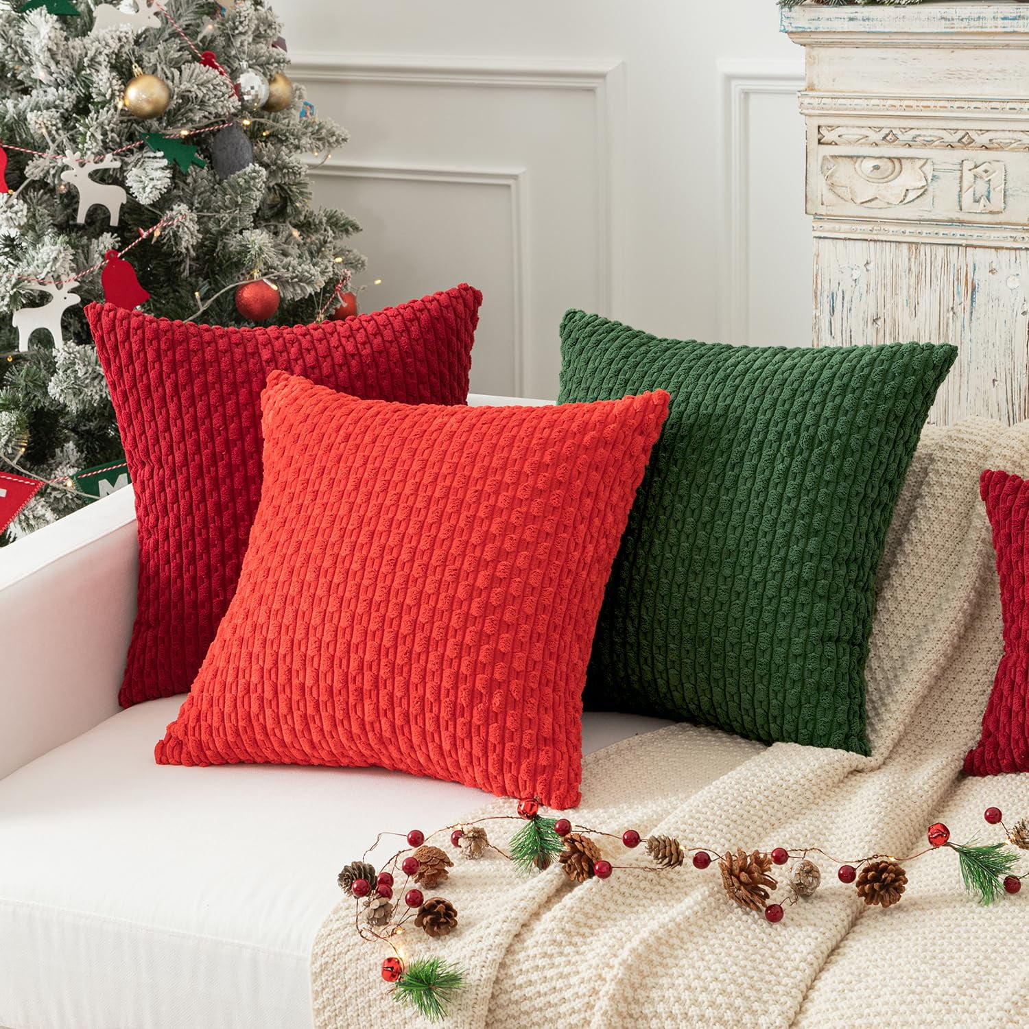 Holzlrgus Fall Set of 2 Striped Textured Velvet Corduroy Decorative Europe Sham Seasonal Autumn Throw Pillow Cushion Cover for Couch, (60x60 cm, 24inch), Burnt Brick 16 x 16-Inch Yellow - Image 5