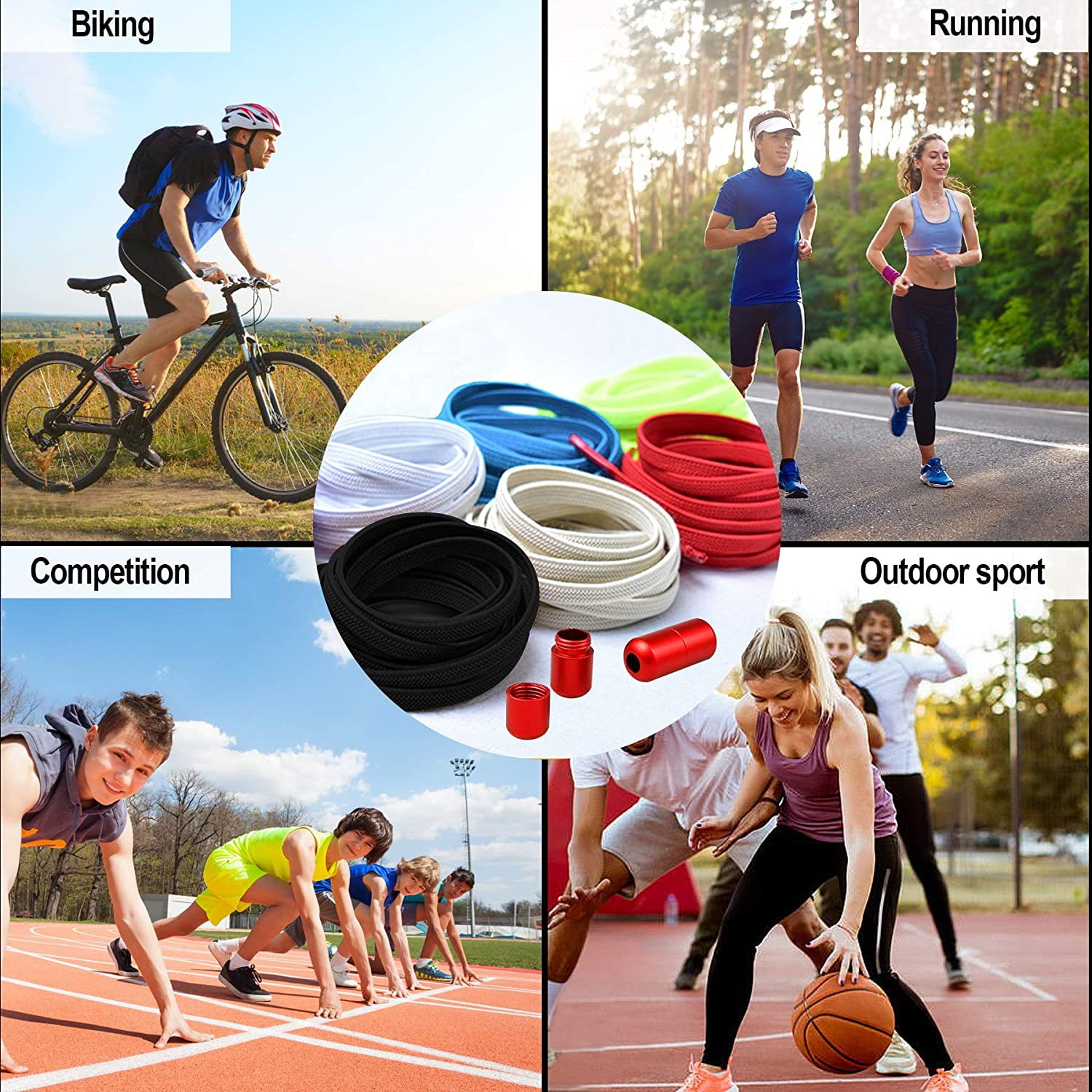 4Pairs No Tie Elastic Shoe Laces Adjustable Tieless Shoelaces, One Size Fits All Adult & Kids(Black, White, Red, Pink) Black, white, red, pink - Image 3