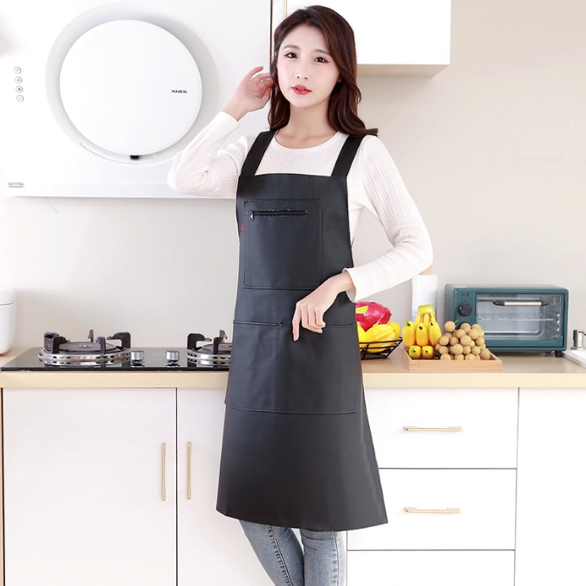 Waterproof Rubber Vinyl Apron - Heavy Duty Model - Stay Dry - Industrial Chemical Resistant Plastic - Leather Apron for Kitchen, Cooking, Dishwashing, Dog Grooming - Black - Image 2