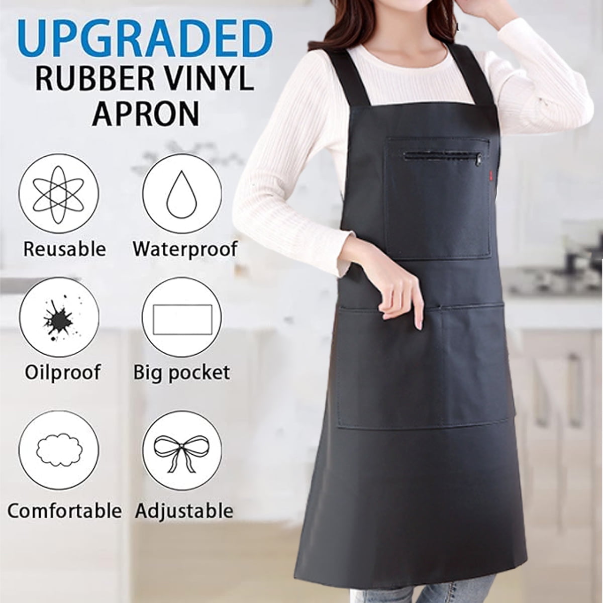 Waterproof Rubber Vinyl Apron - Heavy Duty Model - Stay Dry - Industrial Chemical Resistant Plastic - Leather Apron for Kitchen, Cooking, Dishwashing, Dog Grooming - Black - Image 3