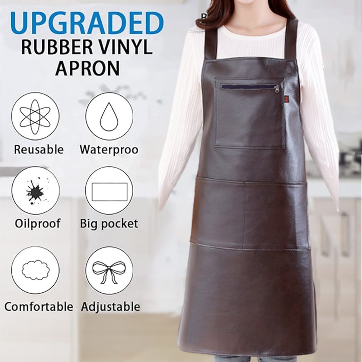 Waterproof Rubber Vinyl Apron - Heavy Duty Model - Stay Dry - Industrial Chemical Resistant Plastic - Leather Apron for Kitchen, Cooking, Dishwashing, Dog Grooming - Black Coffee - Image 3