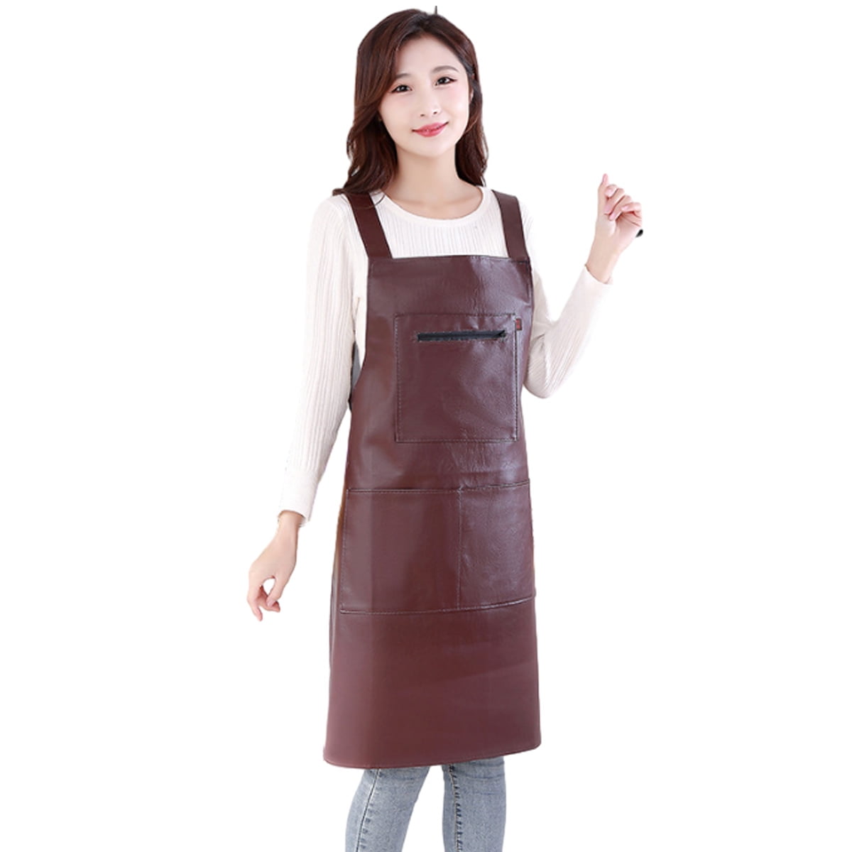 Waterproof Rubber Vinyl Apron - Heavy Duty Model - Stay Dry - Industrial Chemical Resistant Plastic - Leather Apron for Kitchen, Cooking, Dishwashing, Dog Grooming - Black Dark Red - Image 1