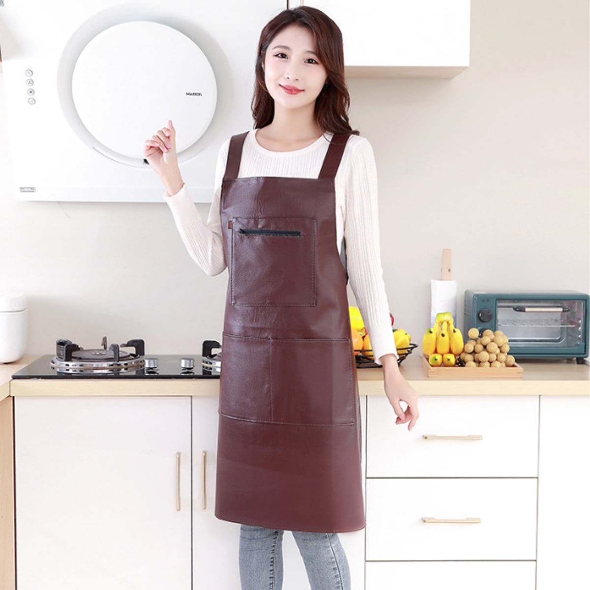 Waterproof Rubber Vinyl Apron - Heavy Duty Model - Stay Dry - Industrial Chemical Resistant Plastic - Leather Apron for Kitchen, Cooking, Dishwashing, Dog Grooming - Black Dark Red - Image 2