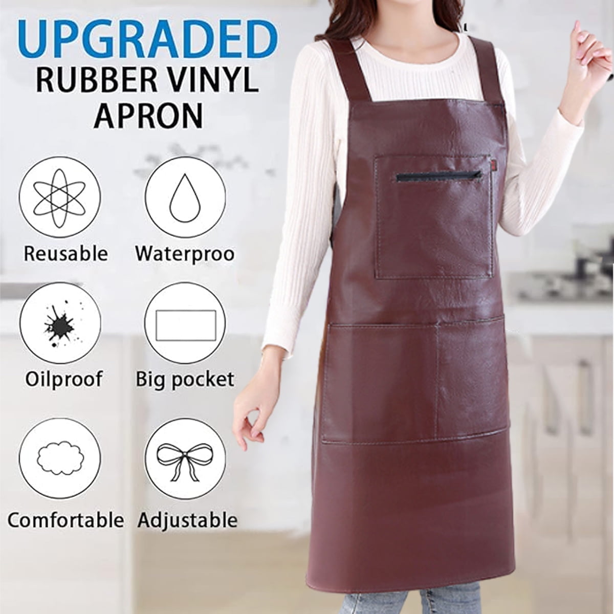 Waterproof Rubber Vinyl Apron - Heavy Duty Model - Stay Dry - Industrial Chemical Resistant Plastic - Leather Apron for Kitchen, Cooking, Dishwashing, Dog Grooming - Black Dark Red - Image 3