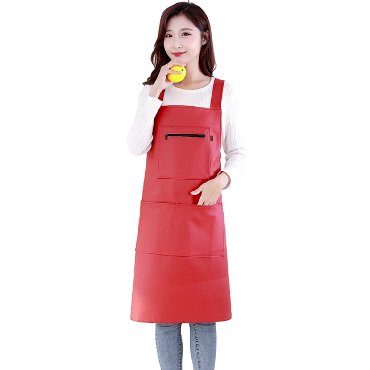 Waterproof Rubber Vinyl Apron - Heavy Duty Model - Stay Dry - Industrial Chemical Resistant Plastic - Leather Apron for Kitchen, Cooking, Dishwashing, Dog Grooming - Black Red - Image 1