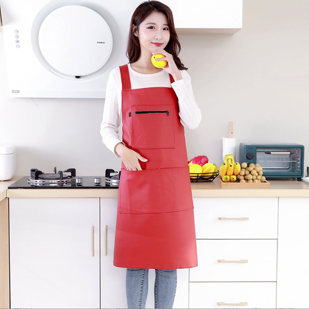 Waterproof Rubber Vinyl Apron - Heavy Duty Model - Stay Dry - Industrial Chemical Resistant Plastic - Leather Apron for Kitchen, Cooking, Dishwashing, Dog Grooming - Black Red - Image 2