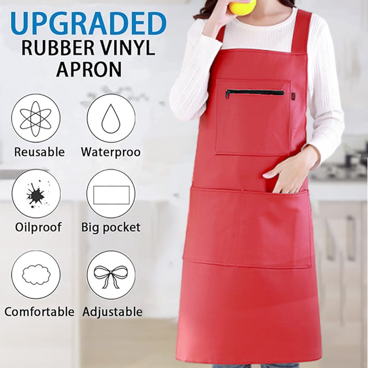 Waterproof Rubber Vinyl Apron - Heavy Duty Model - Stay Dry - Industrial Chemical Resistant Plastic - Leather Apron for Kitchen, Cooking, Dishwashing, Dog Grooming - Black Red - Image 3