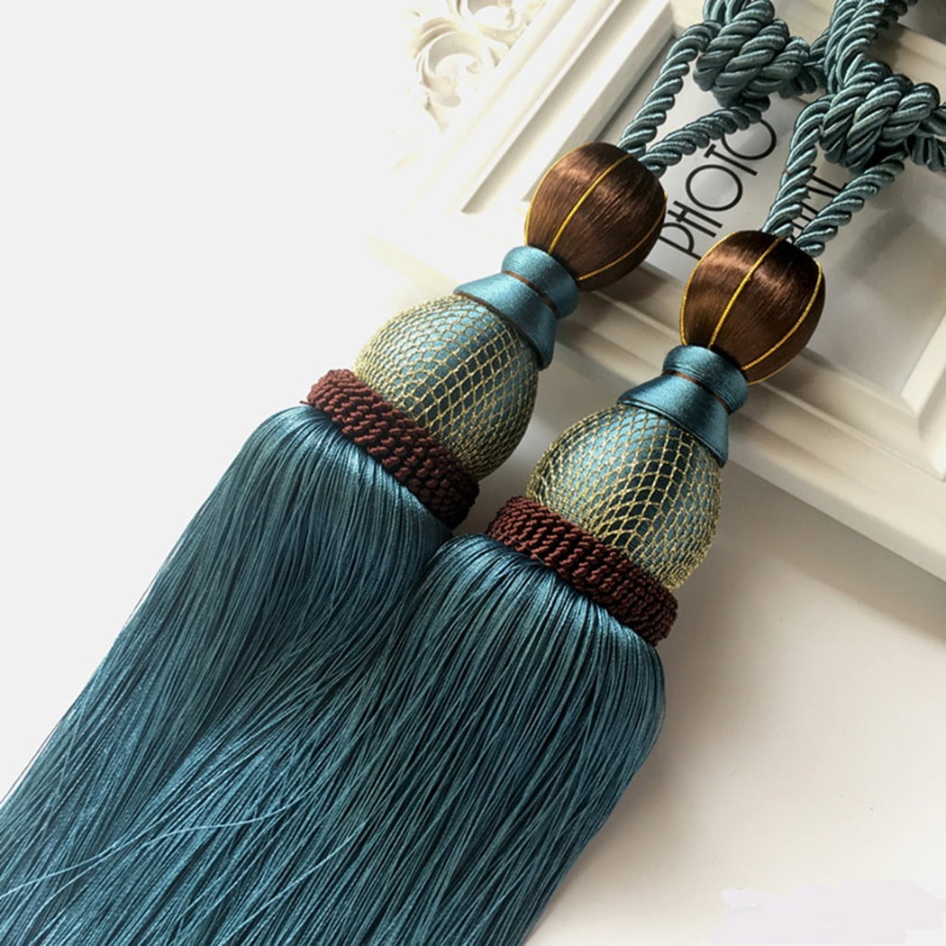 Bosisa 2pcs Large Tie Backs Ball Tassel Curtain Rope Tieback,Gold Blue - Image 1
