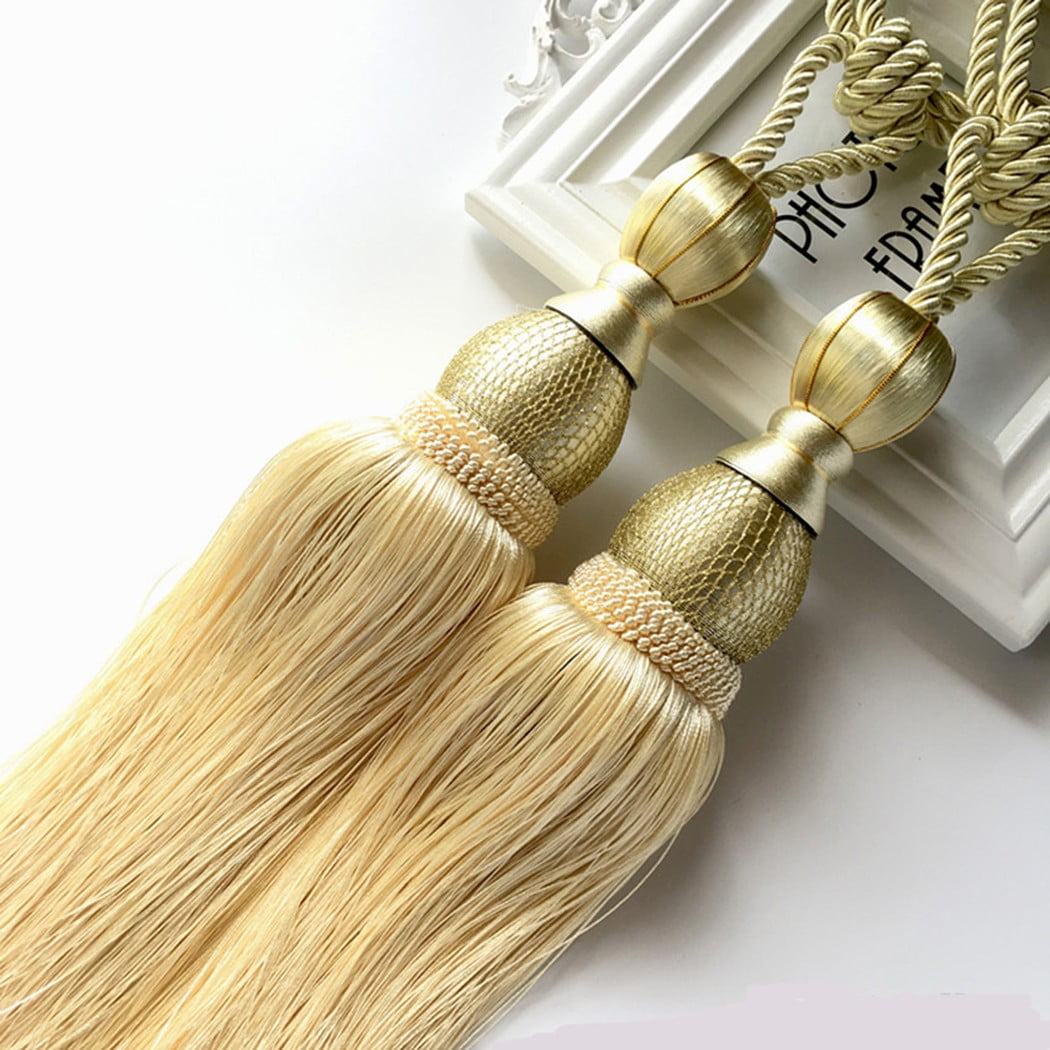 Bosisa 2pcs Large Tie Backs Ball Tassel Curtain Rope Tieback Gold - Image 1