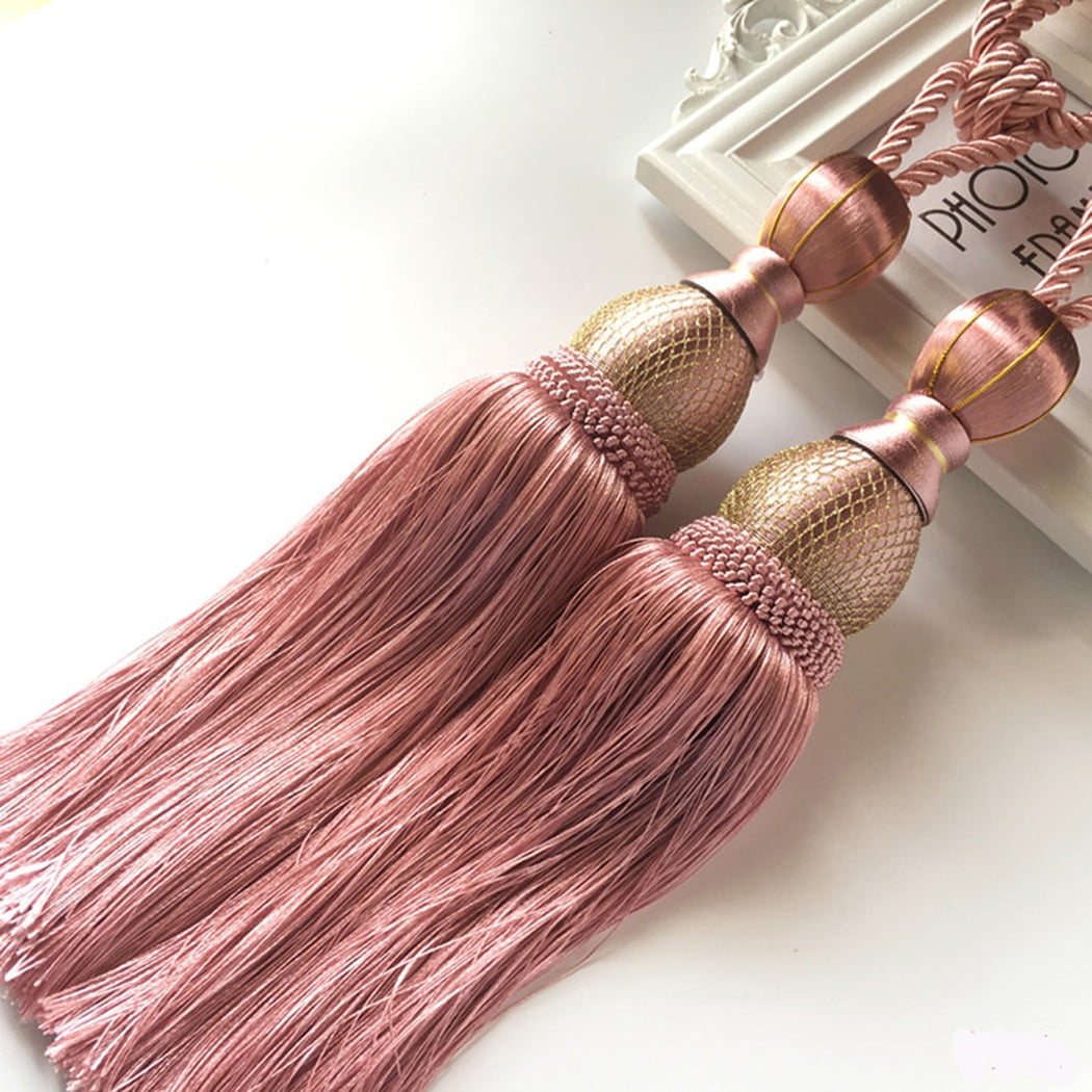 Bosisa 2pcs Large Tie Backs Ball Tassel Curtain Rope Tieback,Gold Pink - Image 1