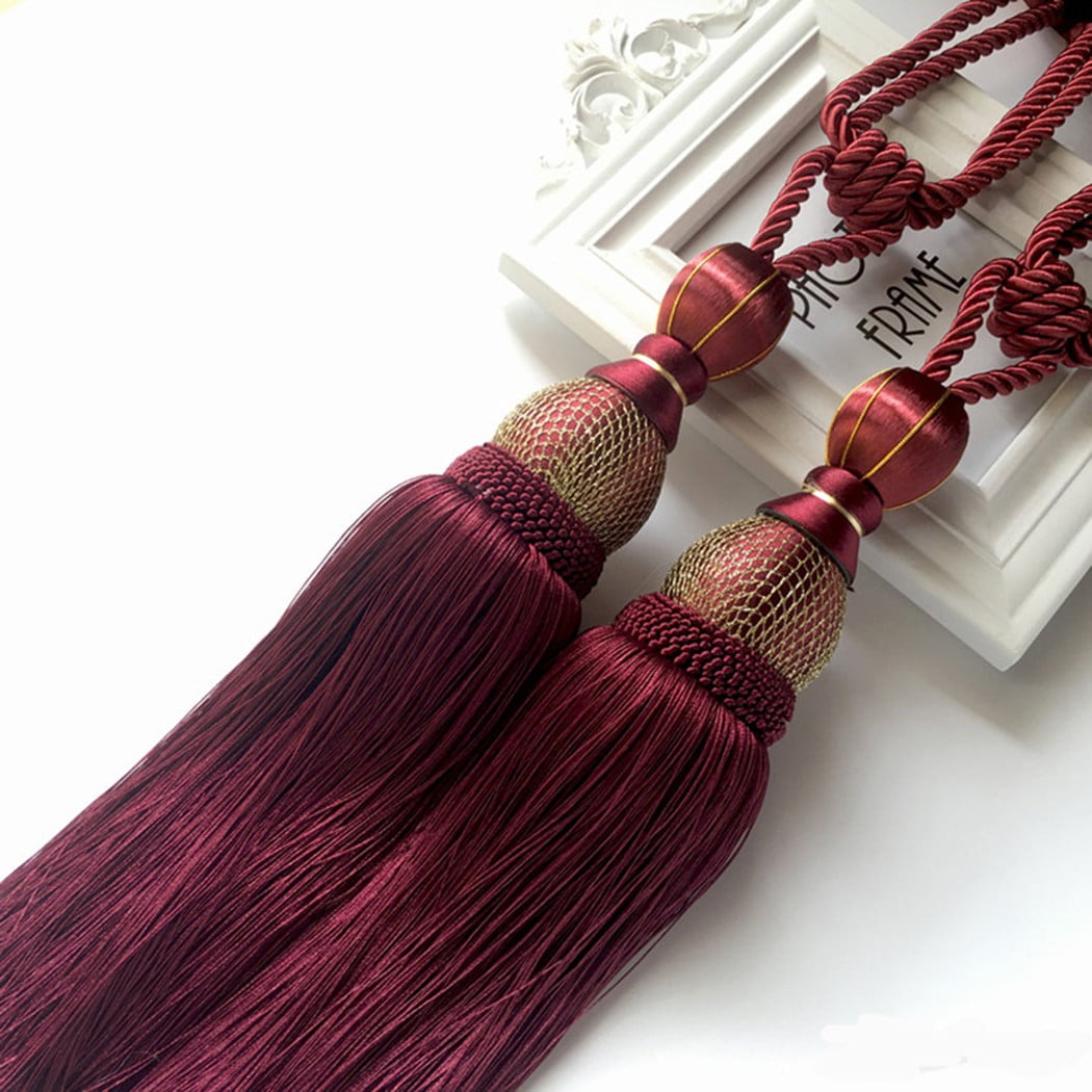 Bosisa 2pcs Large Tie Backs Ball Tassel Curtain Rope Tieback,Gold Red - Image 1