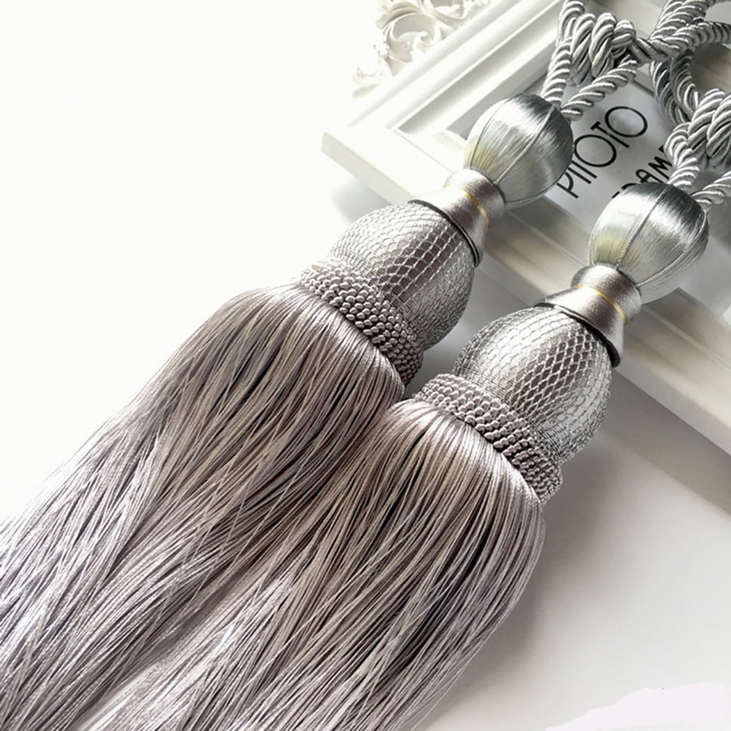 Bosisa 2pcs Large Tie Backs Ball Tassel Curtain Rope Tieback,Gold Silver - Image 1
