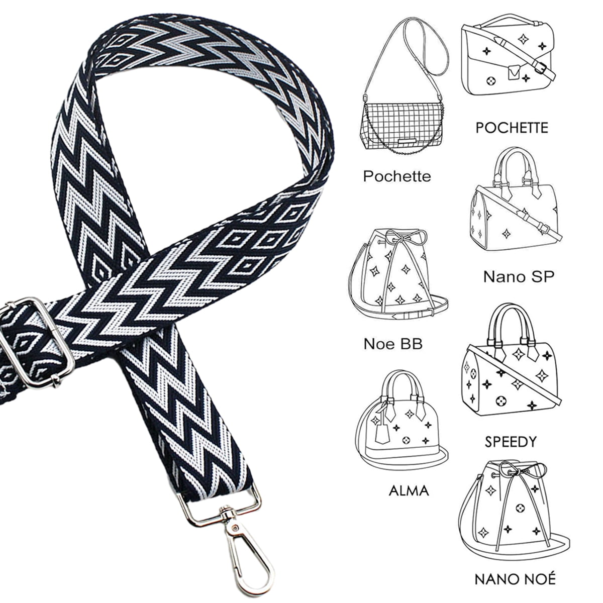 Replacement Crossbody Strap Handbag Guitar Strap Purse Shoulder Strap Adjustable Retro Jacquard - Dark blue - Image 3