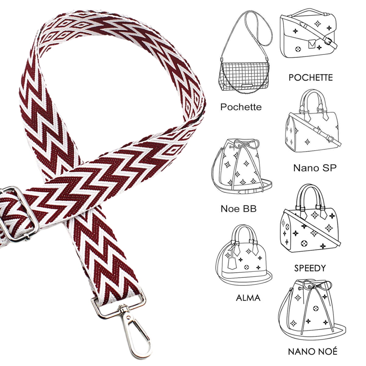 Replacement Crossbody Strap Handbag Guitar Strap Purse Shoulder Strap Adjustable Retro Jacquard - Dark blue red - Image 3