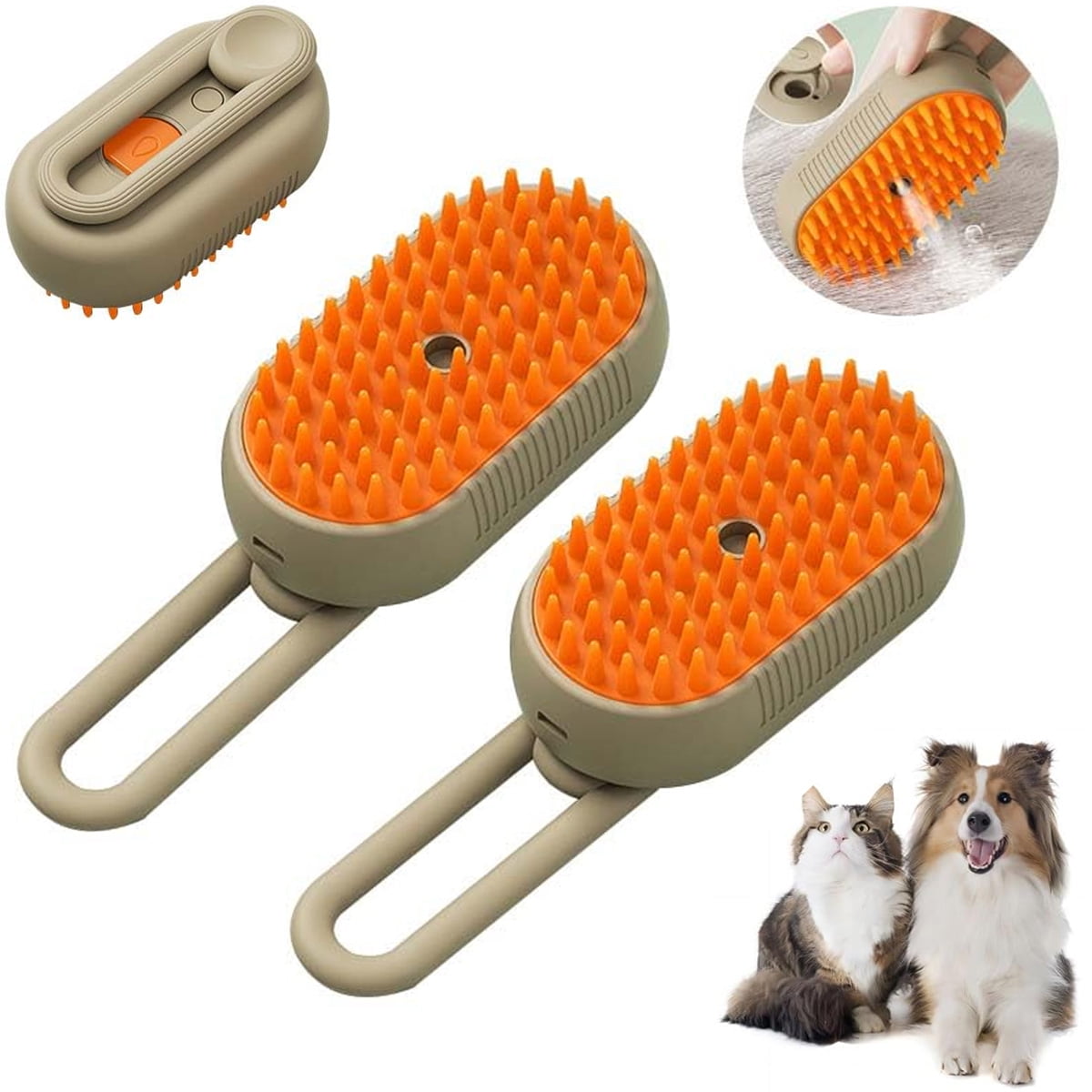 Cat Steam Brush, 3 in 1 Self Cleaning Cat Steamy Pet Brush Steamer Brush for Massage for Removing Tangled and Loosse Hair (2PCS Light Green) Light Green - Image 1
