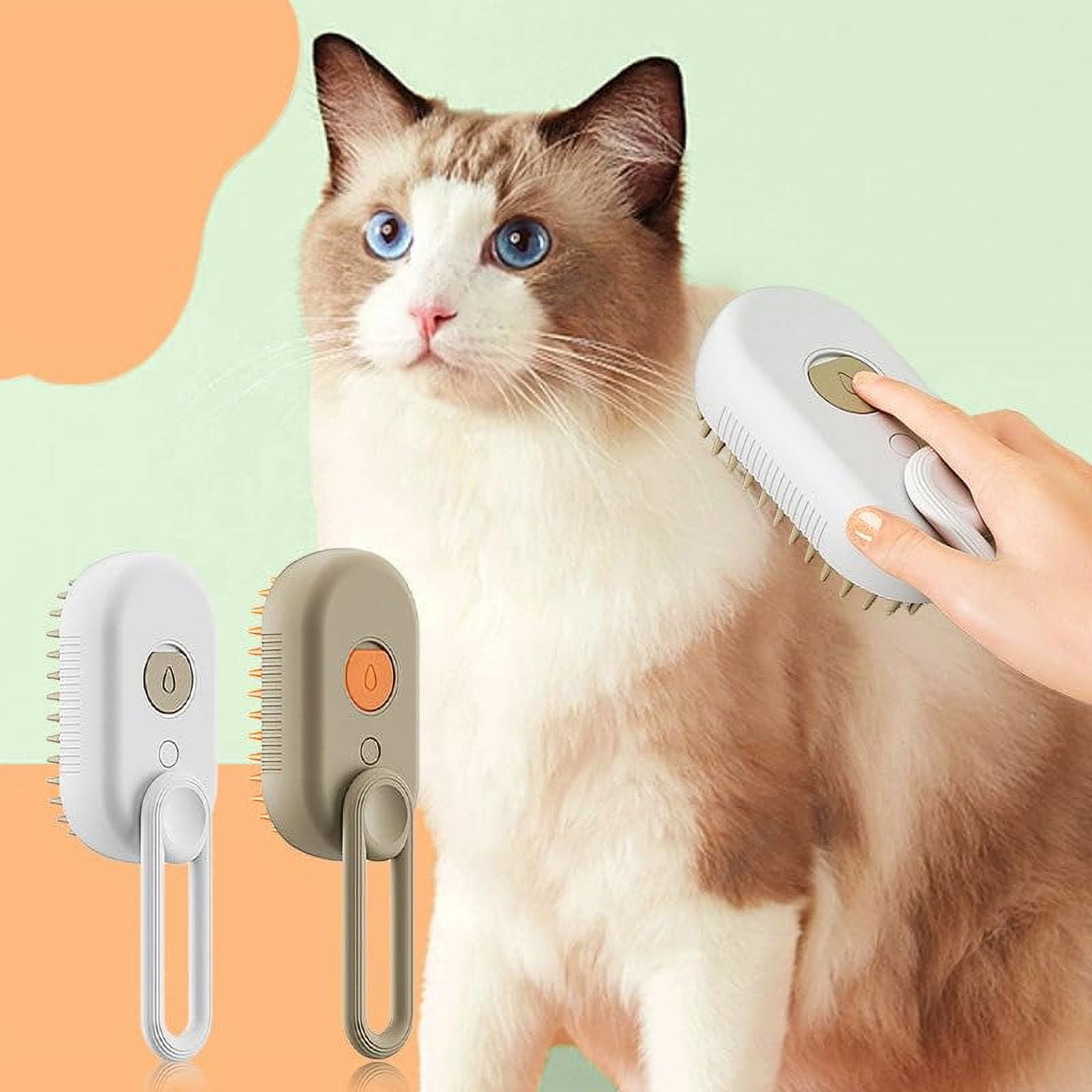 Cat Steam Brush, 3 in 1 Self Cleaning Cat Steamy Pet Brush Steamer Brush for Massage for Removing Tangled and Loosse Hair (2PCS Light Green) Light Green/White - Image 4