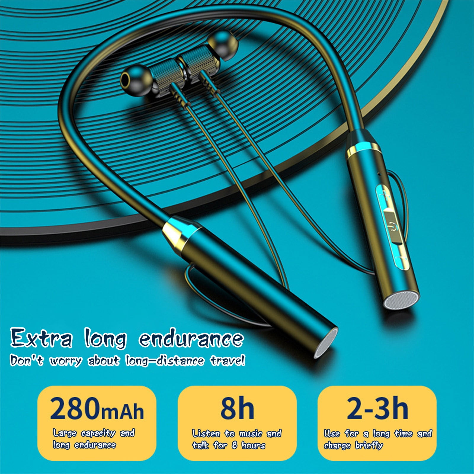 Neckband Bluetooth Headphones Wireless Earbuds with Microphone Flashlight Around the Neck Waterproof Sport Headset Noise Cancelling Ear Buds 120H Playtime for Running Cycling Cell Phone Black - Image 5