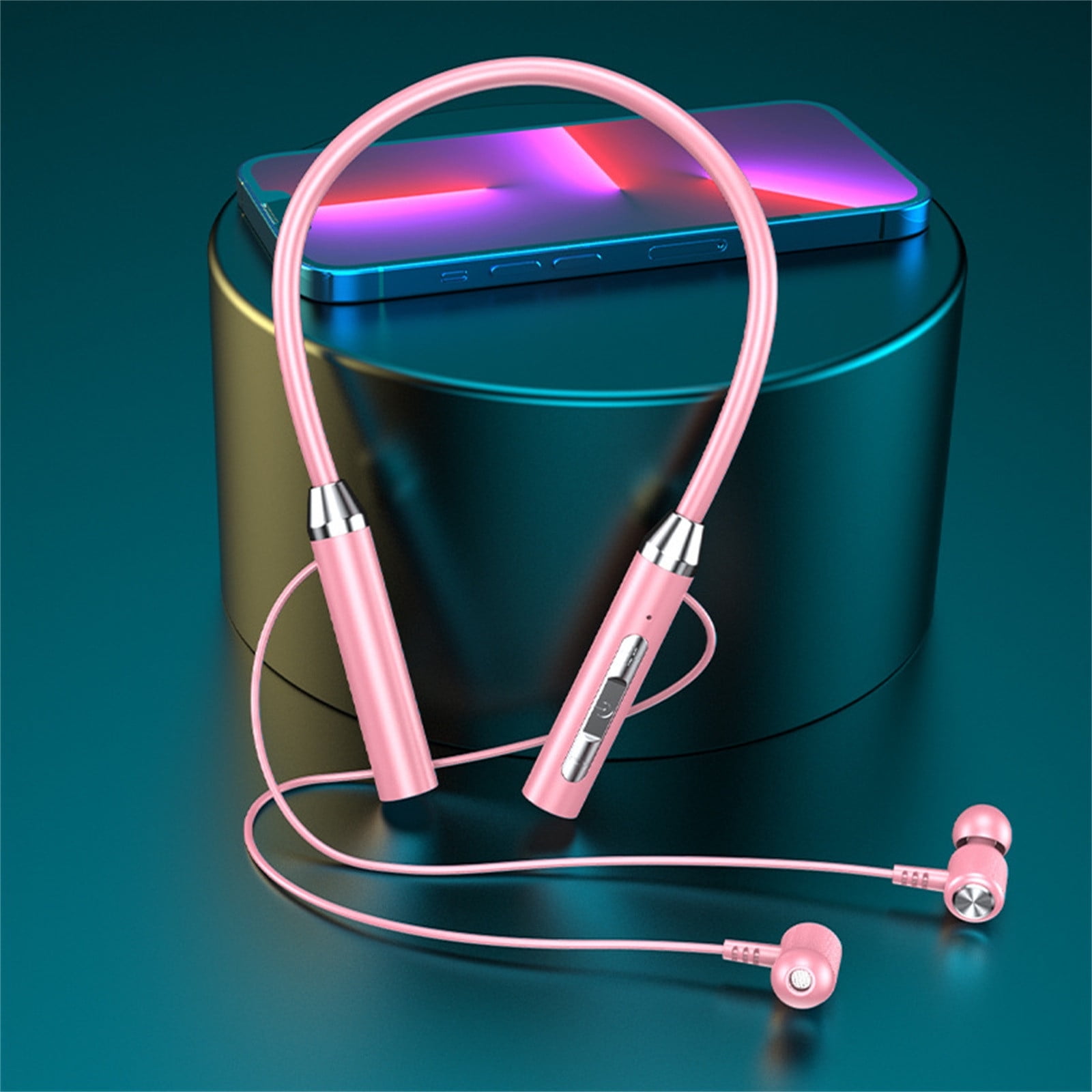 Neckband Bluetooth Headphones Wireless Earbuds with Microphone Flashlight Around the Neck Waterproof Sport Headset Noise Cancelling Ear Buds 120H Playtime for Running Cycling Cell Phone Pink - Image 4