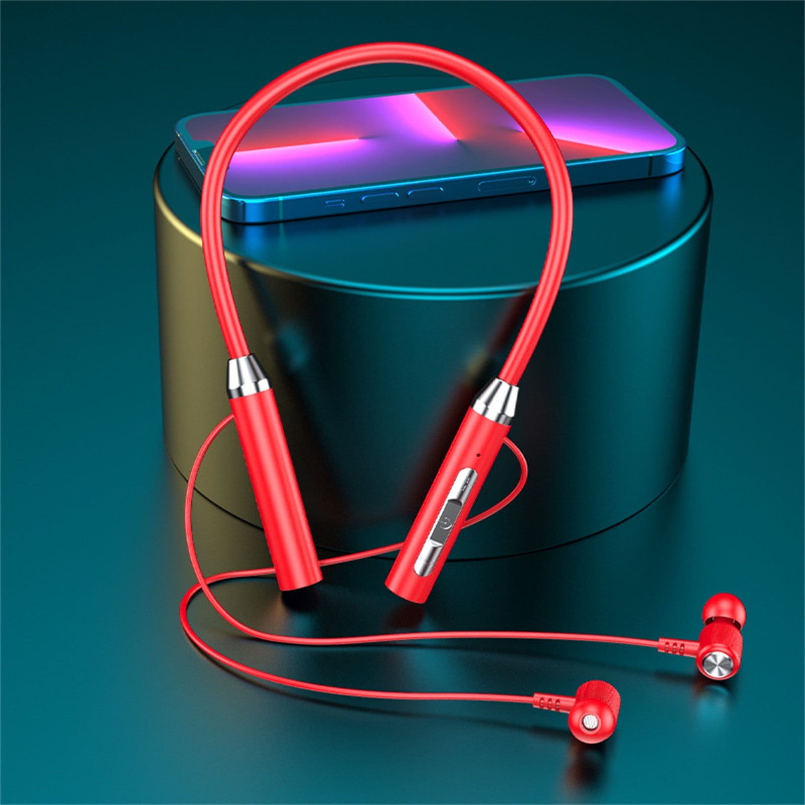 Neckband Bluetooth Headphones Wireless Earbuds with Microphone Flashlight Around the Neck Waterproof Sport Headset Noise Cancelling Ear Buds 120H Playtime for Running Cycling Cell Phone Red - Image 3