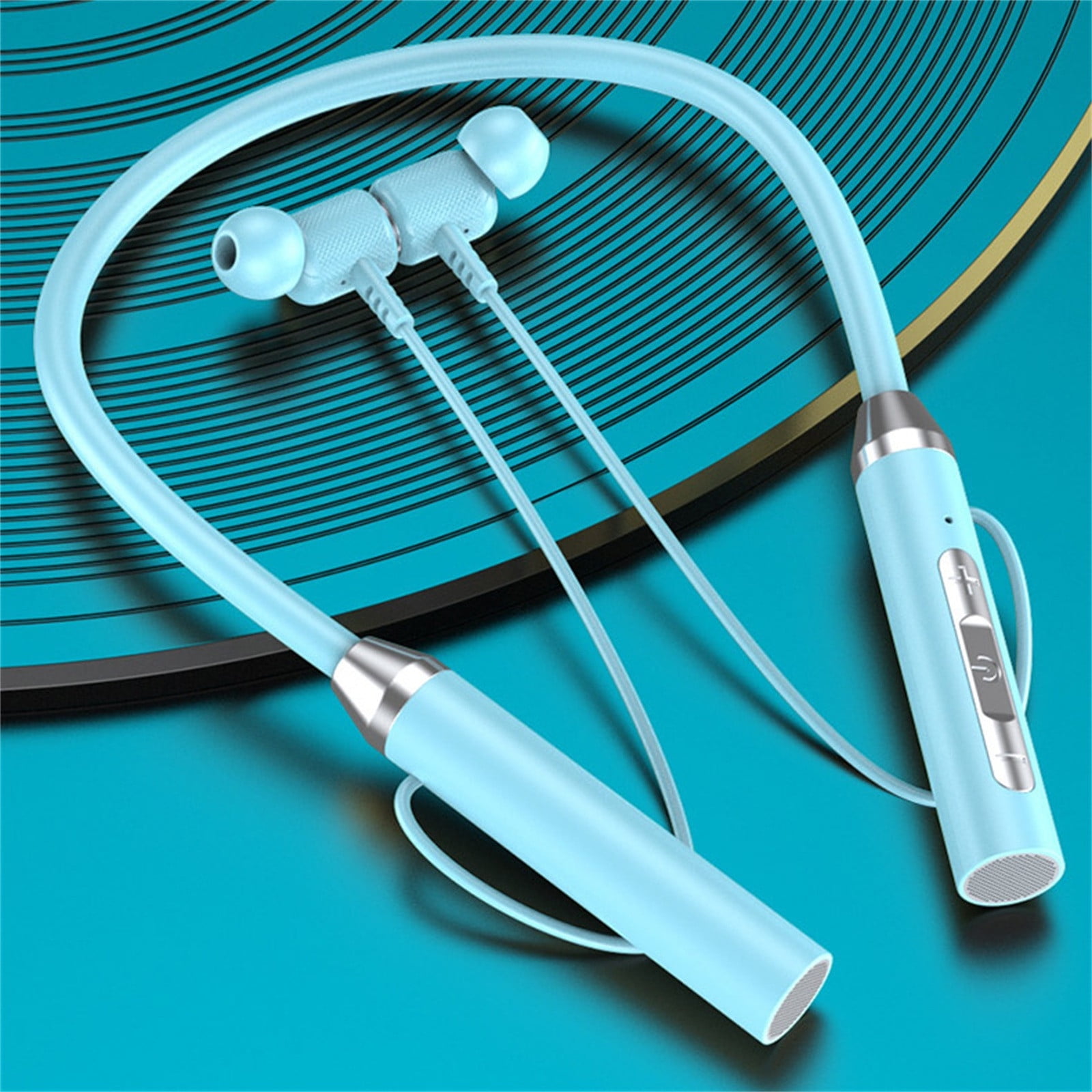 Neckband Bluetooth Headphones Wireless Earbuds with Microphone Flashlight Around the Neck Waterproof Sport Headset Noise Cancelling Ear Buds 120H Playtime for Running Cycling Cell Phone Sky Blue - Image 1