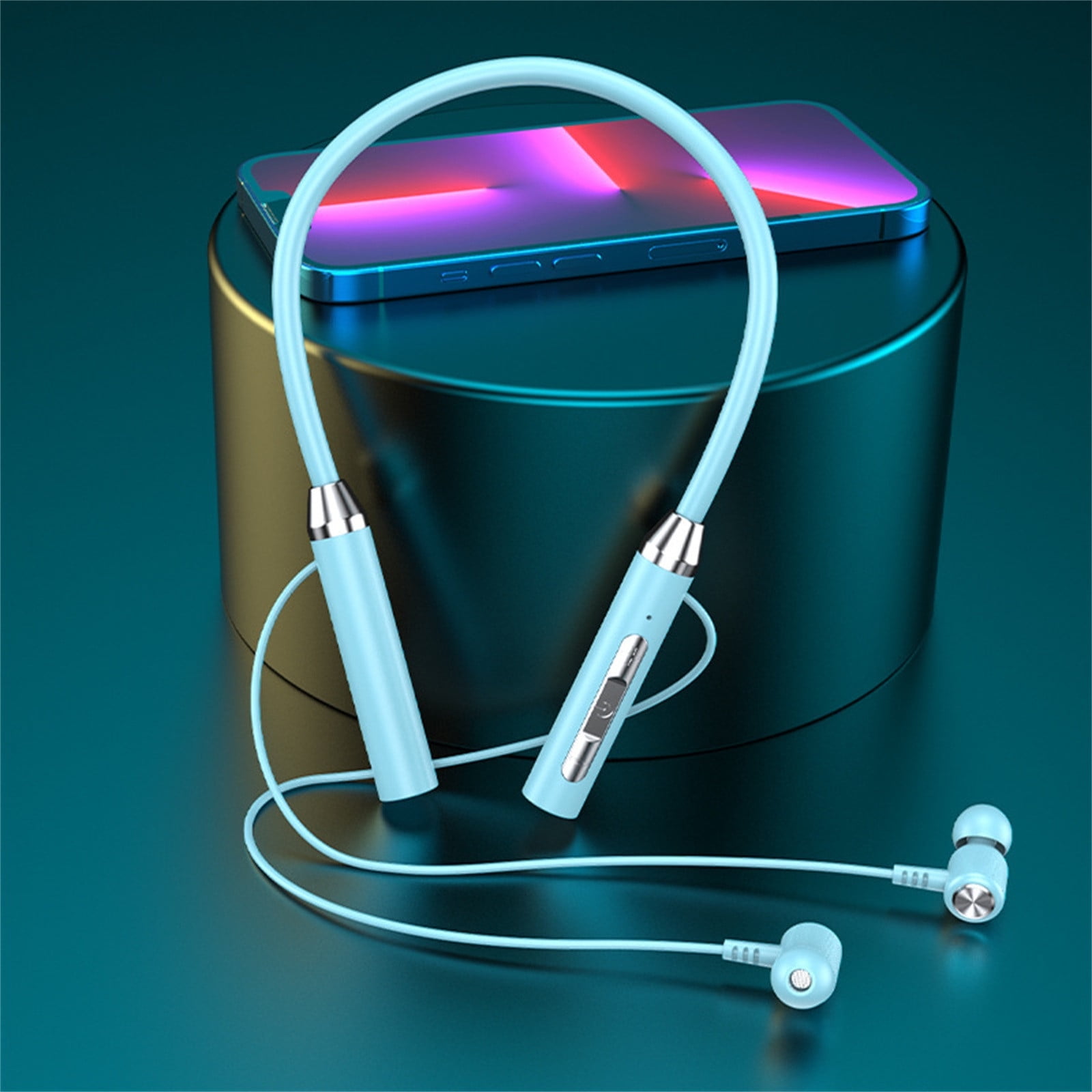 Neckband Bluetooth Headphones Wireless Earbuds with Microphone Flashlight Around the Neck Waterproof Sport Headset Noise Cancelling Ear Buds 120H Playtime for Running Cycling Cell Phone Sky Blue - Image 3