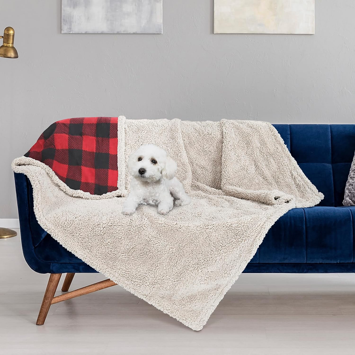 Pawsse Waterproof Pet Blanket, Pee Urine Proof Dog Blanket Cover for Couch Bed Furniture Protector, Liquid Proof Blanket for Small Medium Dogs, Buffale Red/Tuape, 50” x 60”. Buffale Red/Tuape - Image 5