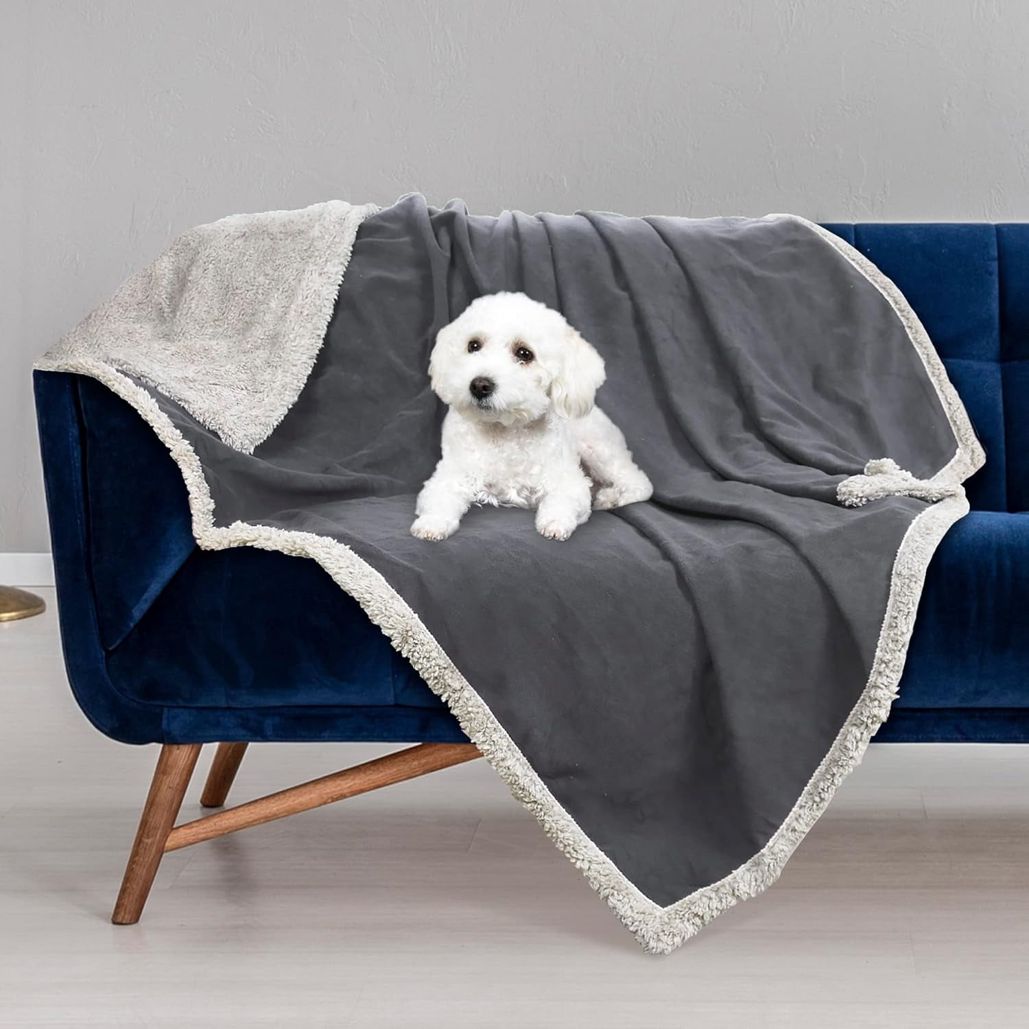 Pawsse Waterproof Pet Blanket, Pee Urine Proof Dog Blanket Cover for Couch Bed Furniture Protector, Liquid Proof Blanket for Small Medium Dogs, Buffale Red/Tuape, 50” x 60”. Gray/Tuape - Image 1