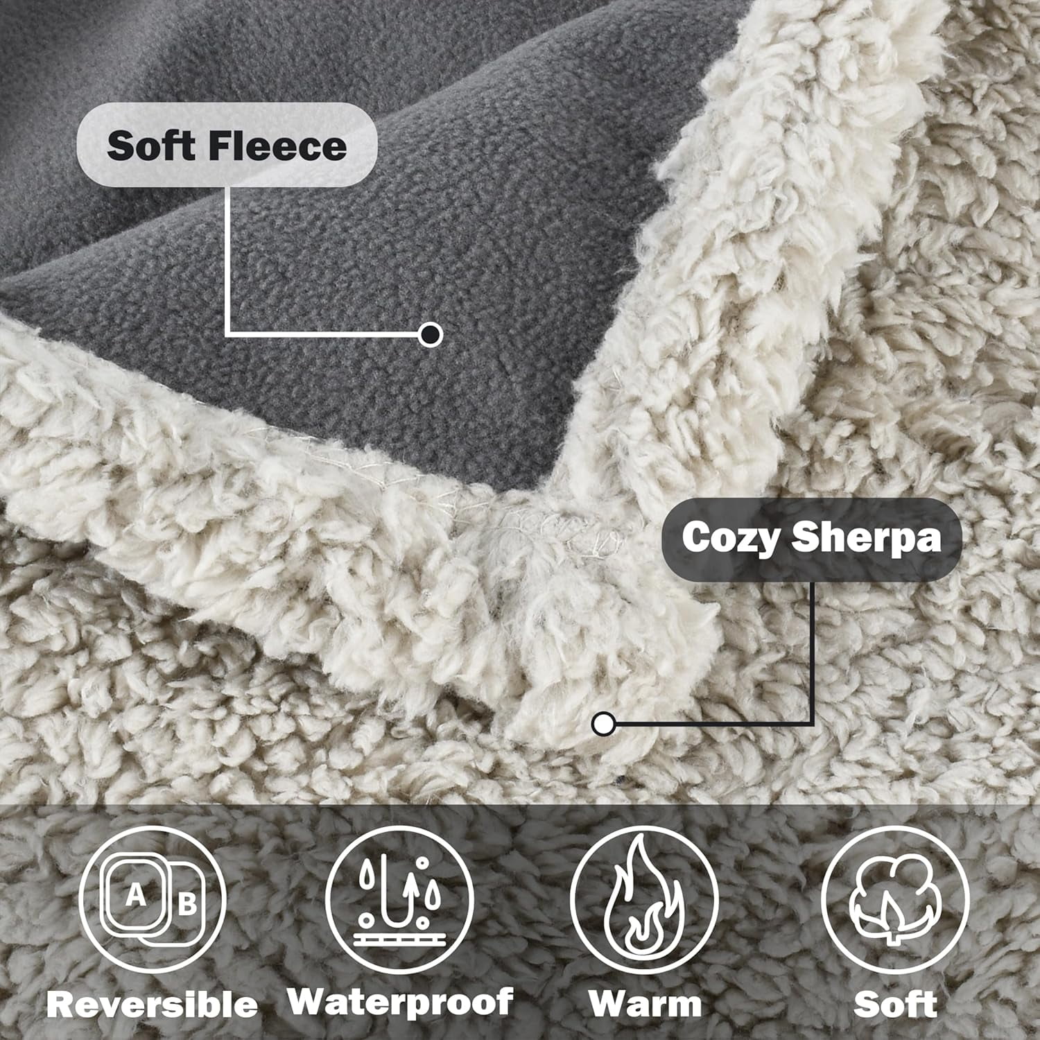 Pawsse Waterproof Pet Blanket, Pee Urine Proof Dog Blanket Cover for Couch Bed Furniture Protector, Liquid Proof Blanket for Small Medium Dogs, Buffale Red/Tuape, 50” x 60”. Gray/Tuape - Image 3