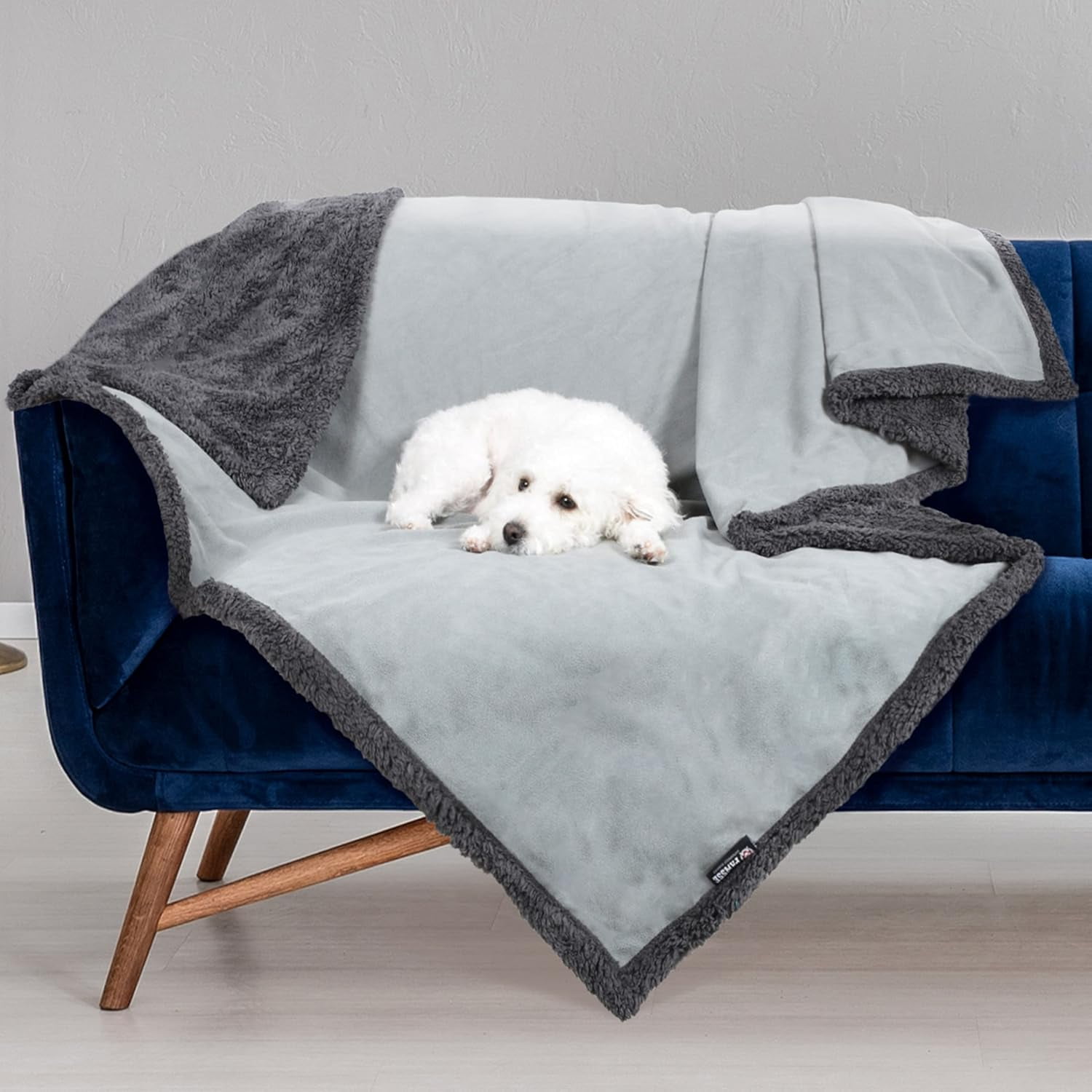 Pawsse Waterproof Pet Blanket, Pee Urine Proof Dog Blanket Cover for Couch Bed Furniture Protector, Liquid Proof Blanket for Small Medium Dogs, Buffale Red/Tuape, 50” x 60”. Lt Gray/Dk Gray - Image 1