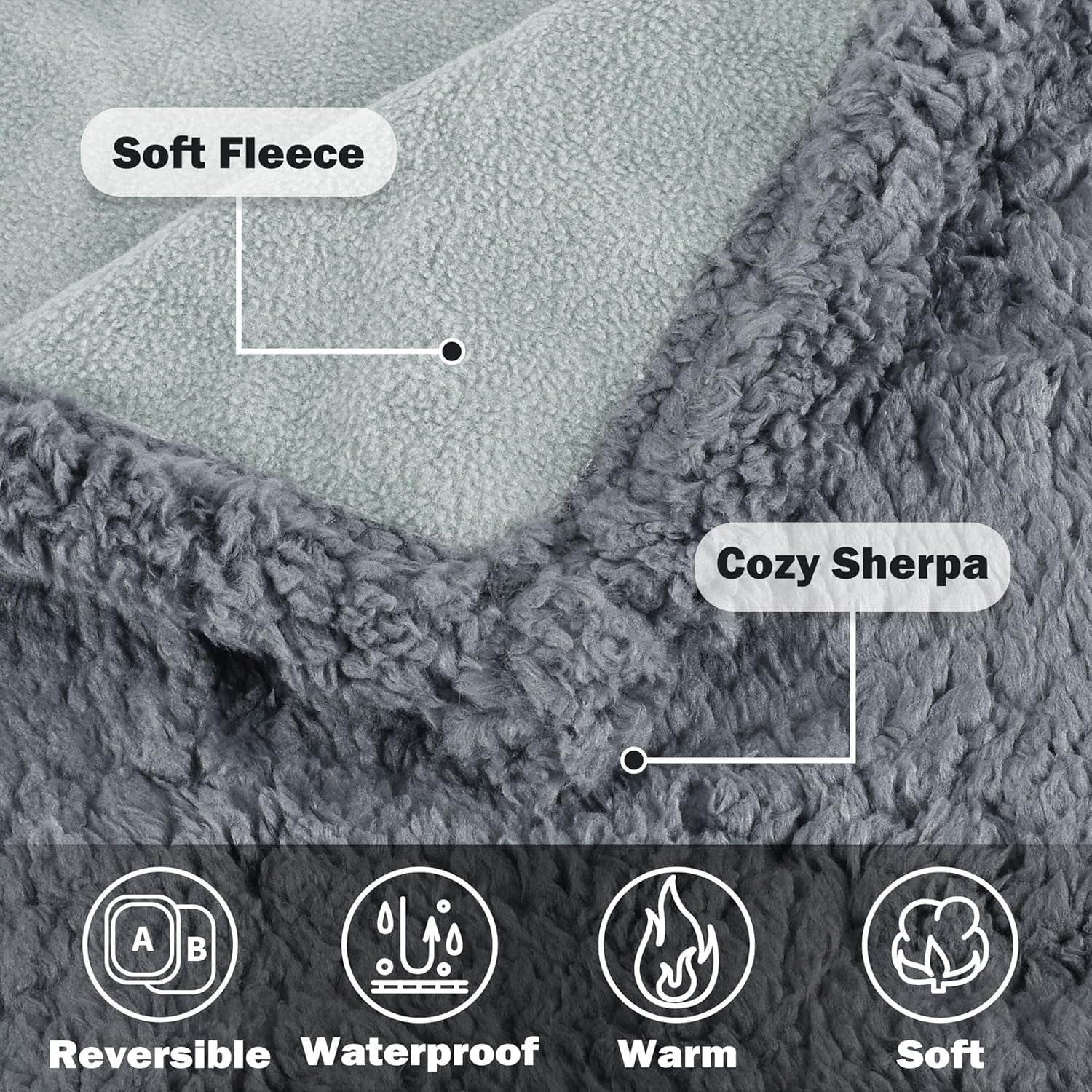 Pawsse Waterproof Pet Blanket, Pee Urine Proof Dog Blanket Cover for Couch Bed Furniture Protector, Liquid Proof Blanket for Small Medium Dogs, Buffale Red/Tuape, 50” x 60”. Lt Gray/Dk Gray - Image 2