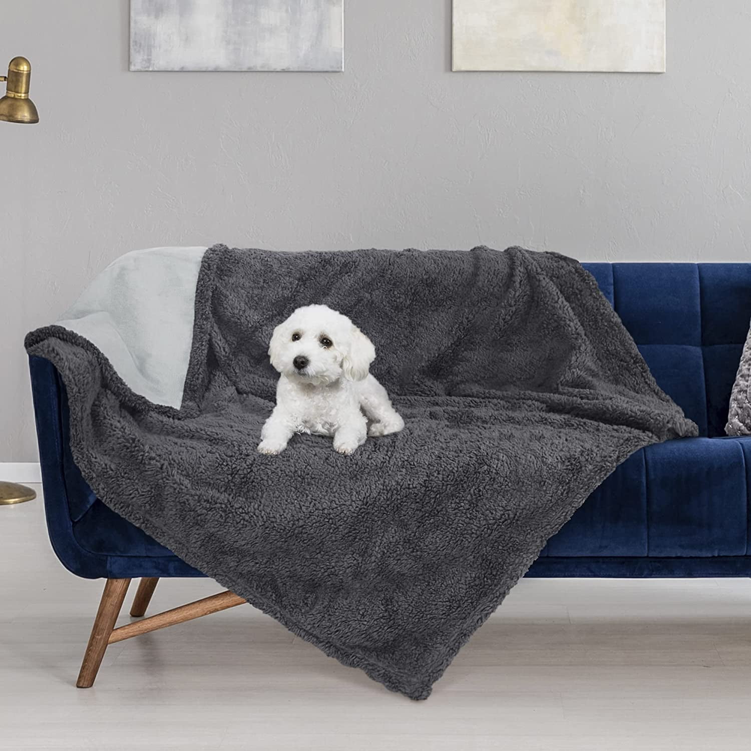 Pawsse Waterproof Pet Blanket, Pee Urine Proof Dog Blanket Cover for Couch Bed Furniture Protector, Liquid Proof Blanket for Small Medium Dogs, Buffale Red/Tuape, 50” x 60”. Lt Gray/Dk Gray - Image 3