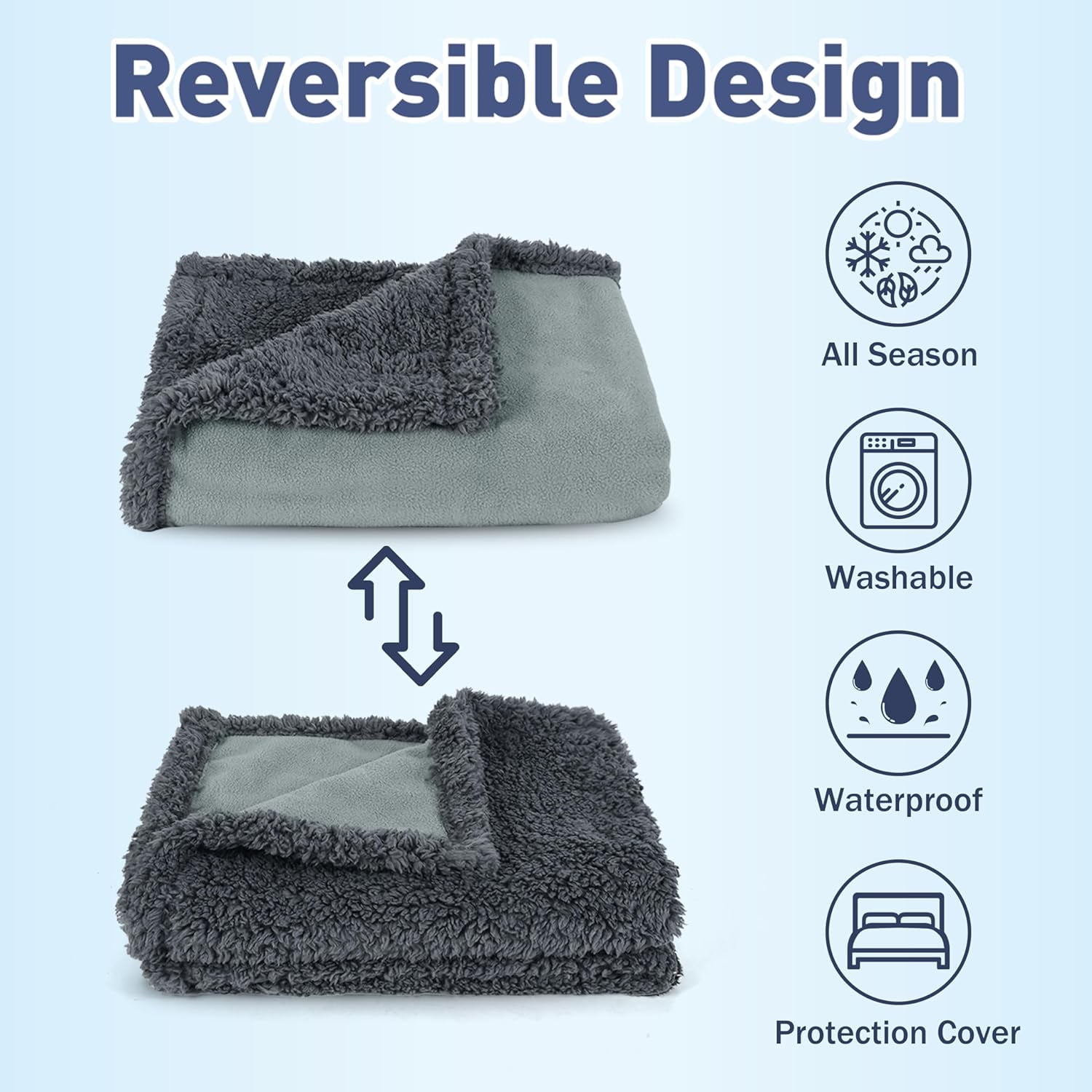 Pawsse Waterproof Pet Blanket, Pee Urine Proof Dog Blanket Cover for Couch Bed Furniture Protector, Liquid Proof Blanket for Small Medium Dogs, Buffale Red/Tuape, 50” x 60”. Lt Gray/Dk Gray - Image 5