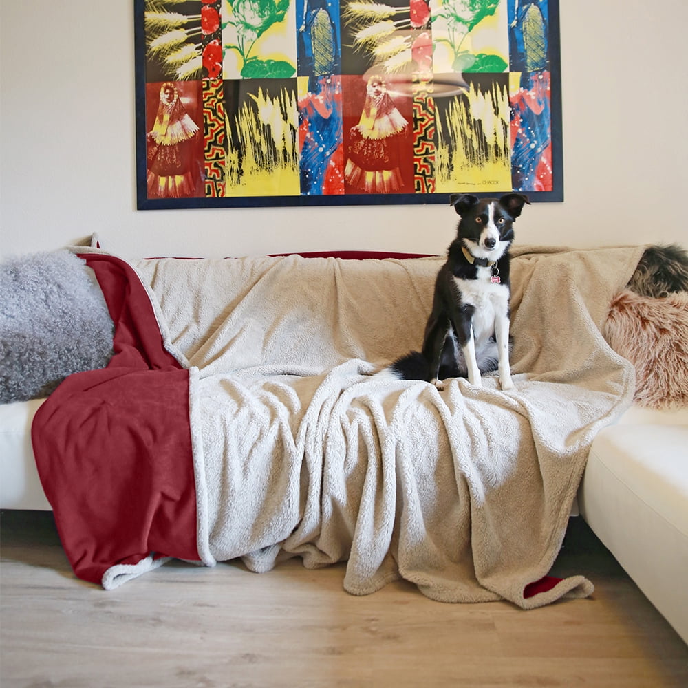 Pawsse Waterproof Pet Blanket, Pee Urine Proof Dog Blanket Cover for Couch Bed Furniture Protector, Liquid Proof Blanket for Small Medium Dogs, Buffale Red/Tuape, 50” x 60”. Wine/Tuape - Image 4