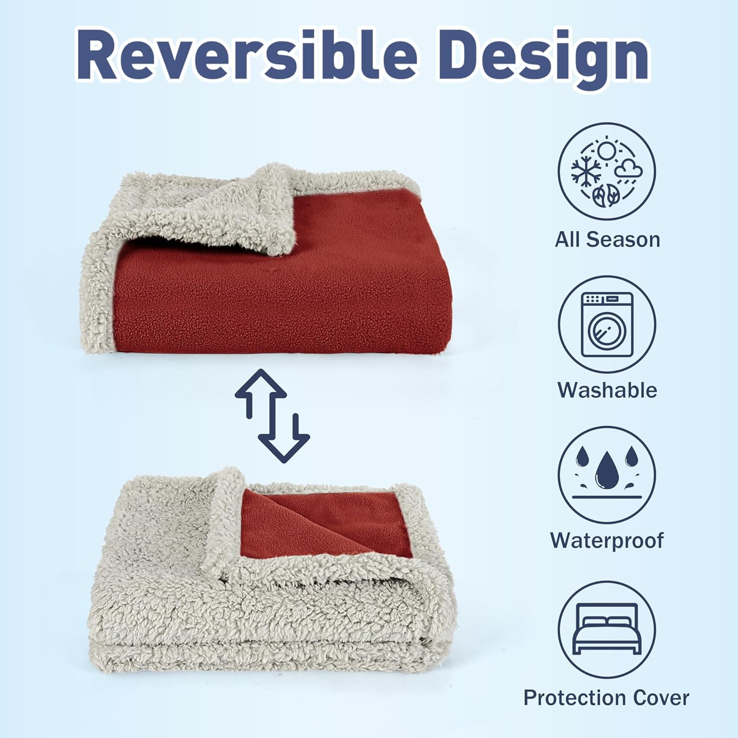 Pawsse Waterproof Pet Blanket, Pee Urine Proof Dog Blanket Cover for Couch Bed Furniture Protector, Liquid Proof Blanket for Small Medium Dogs, Buffale Red/Tuape, 50” x 60”. Wine/Tuape - Image 7