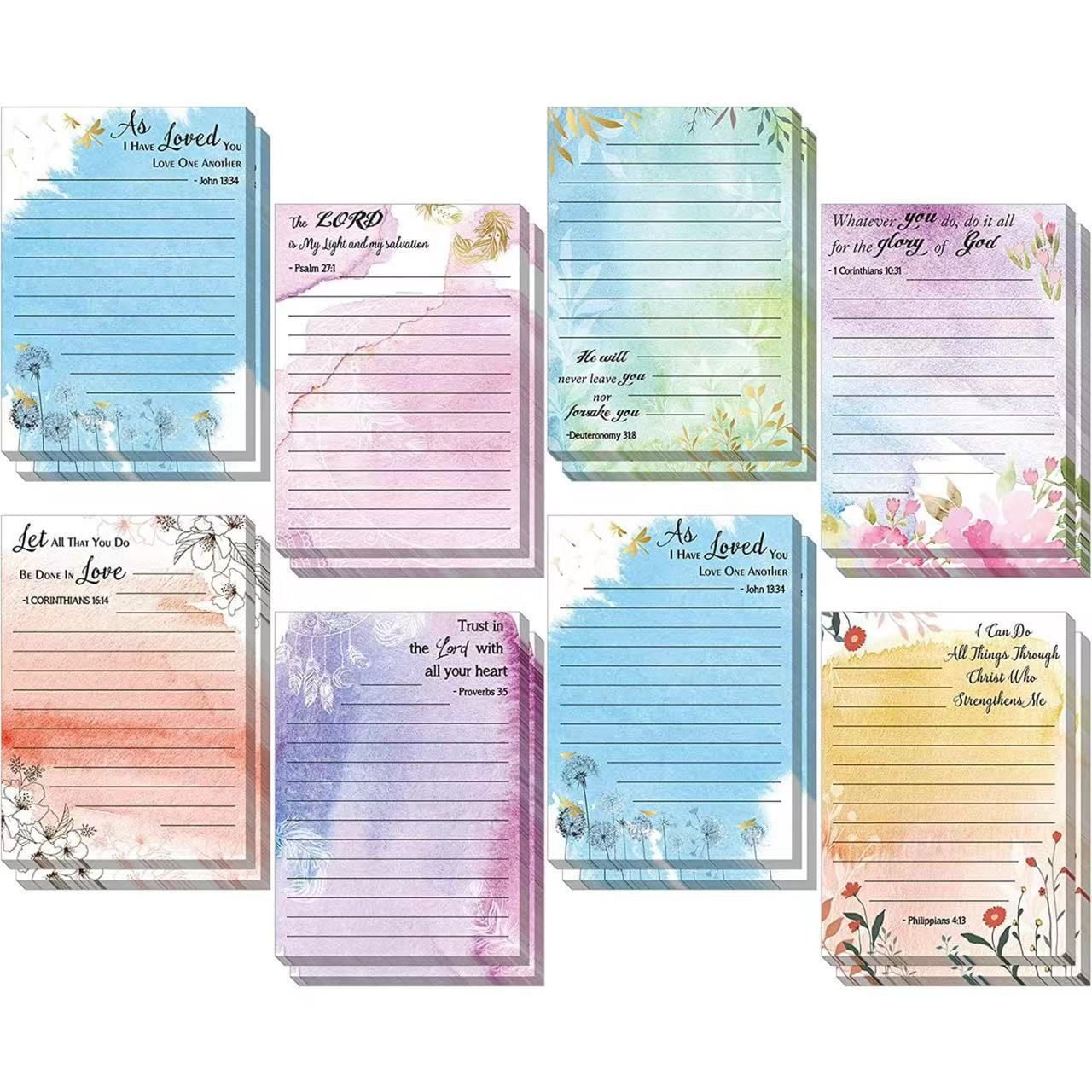 8 Pack Christian Notepads Inspirational Floral Design Adhesive Sticky Note Pads Religious Bible Verse Quotes Notepads for Writing Notes Diary Lists Schedules, 4 x 5 Inch (Fresh Style) - Image 1