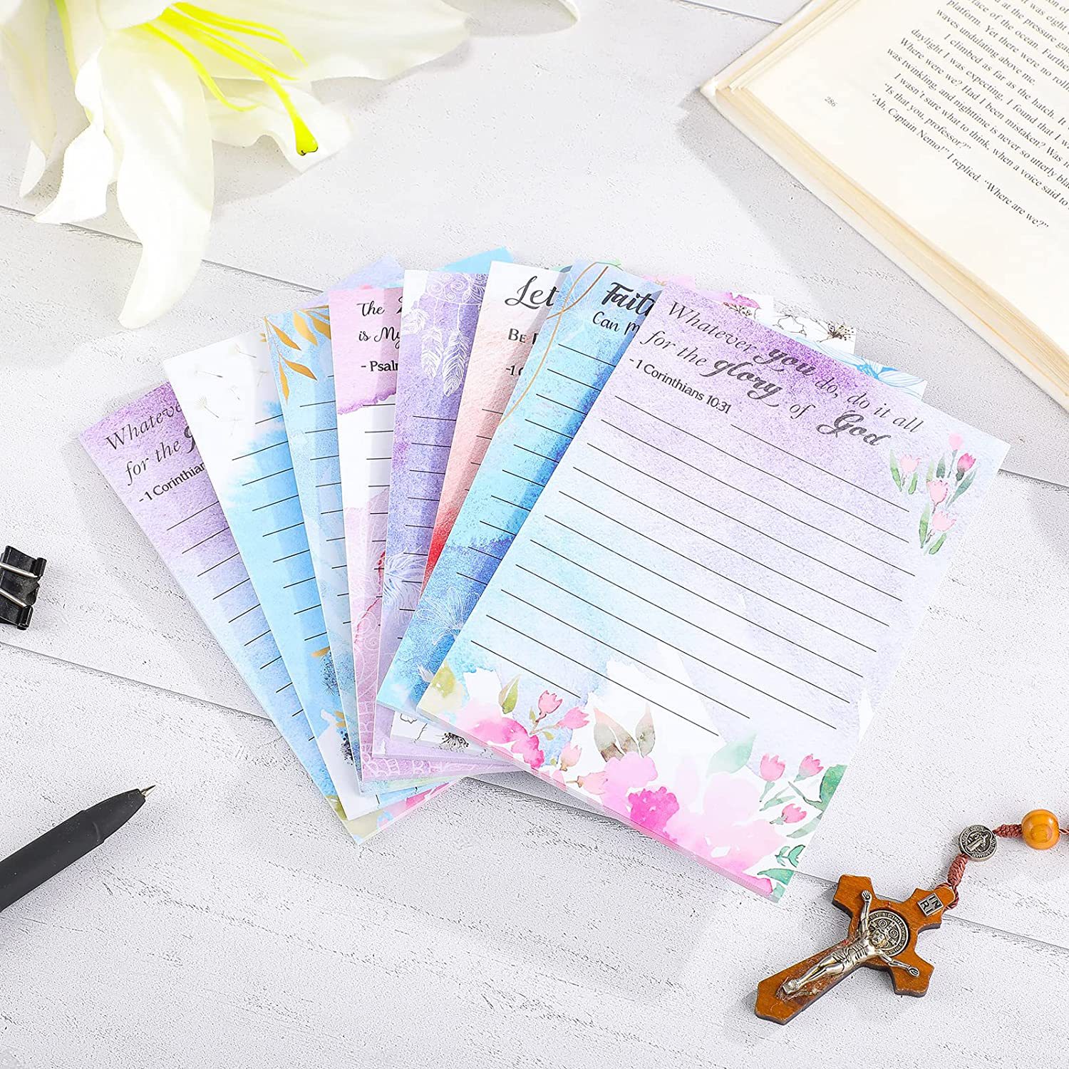 8 Pack Christian Notepads Inspirational Floral Design Adhesive Sticky Note Pads Religious Bible Verse Quotes Notepads for Writing Notes Diary Lists Schedules, 4 x 5 Inch (Fresh Style) - Image 4